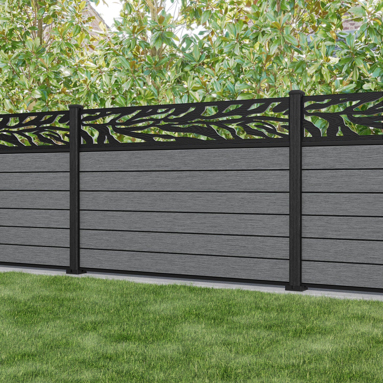 Fusion Malawi Fence Panel - Mid Grey - with our composite posts