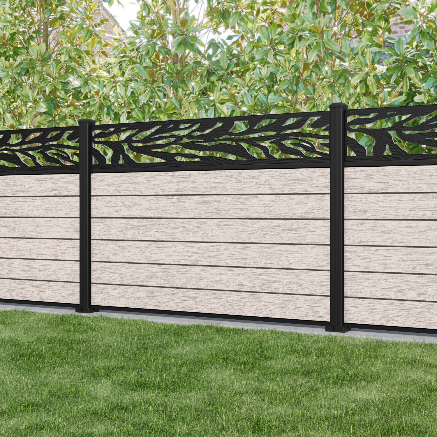 Fusion Malawi Fence Panel - Mid Stone - with our aluminium posts