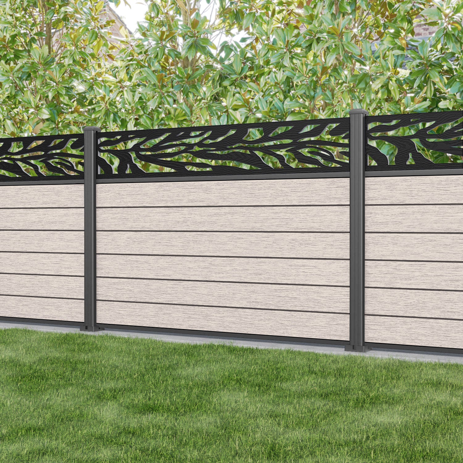 Fusion Malawi Fence Panel - Mid Stone - with our aluminium posts