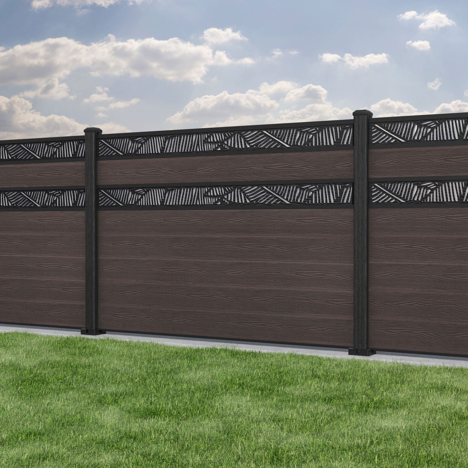 Classic Feather Split Screen Fence Panel - Mid Brown - with our composite posts
