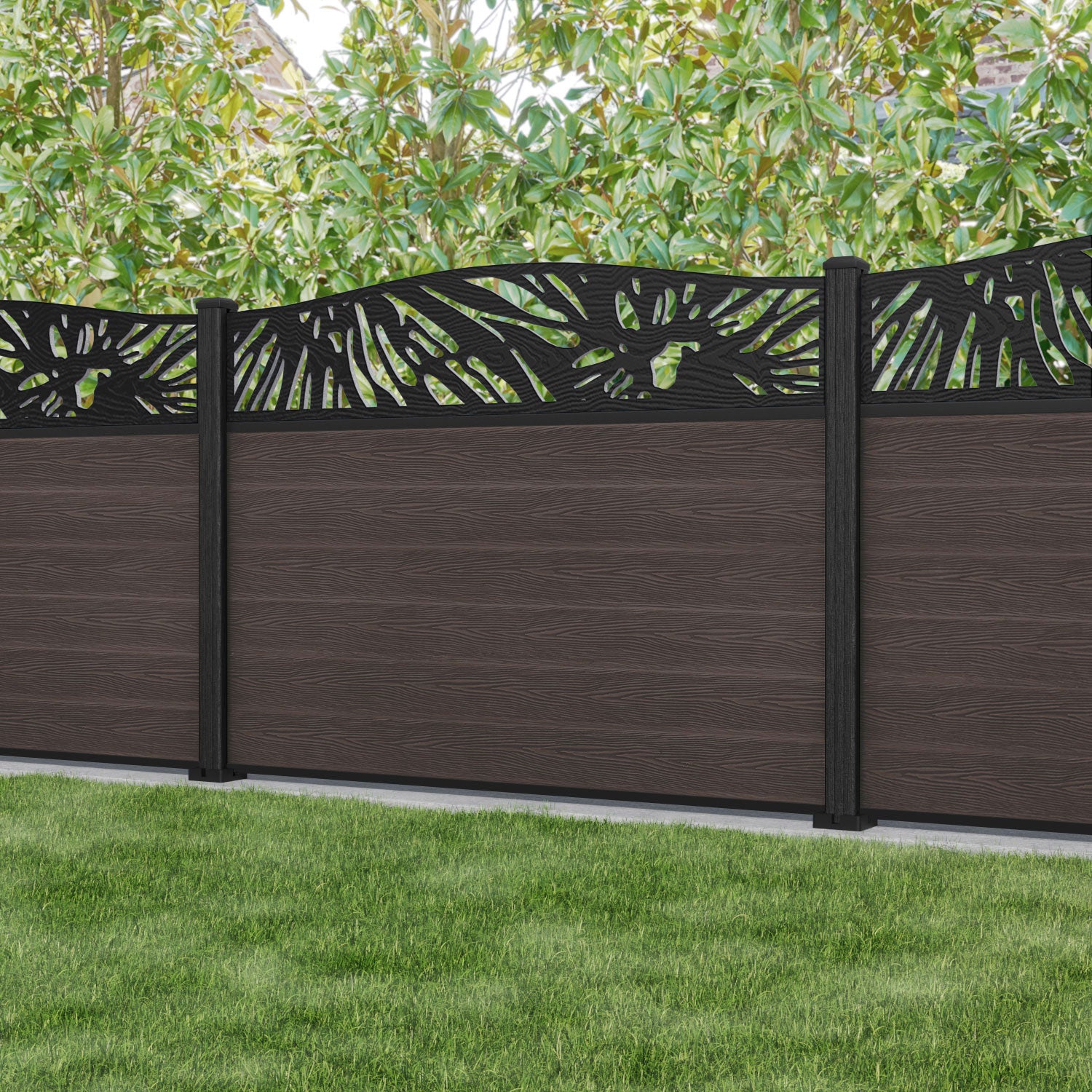 Classic Poppy Curved Top Fence Panel - Mid Brown - with our composite posts