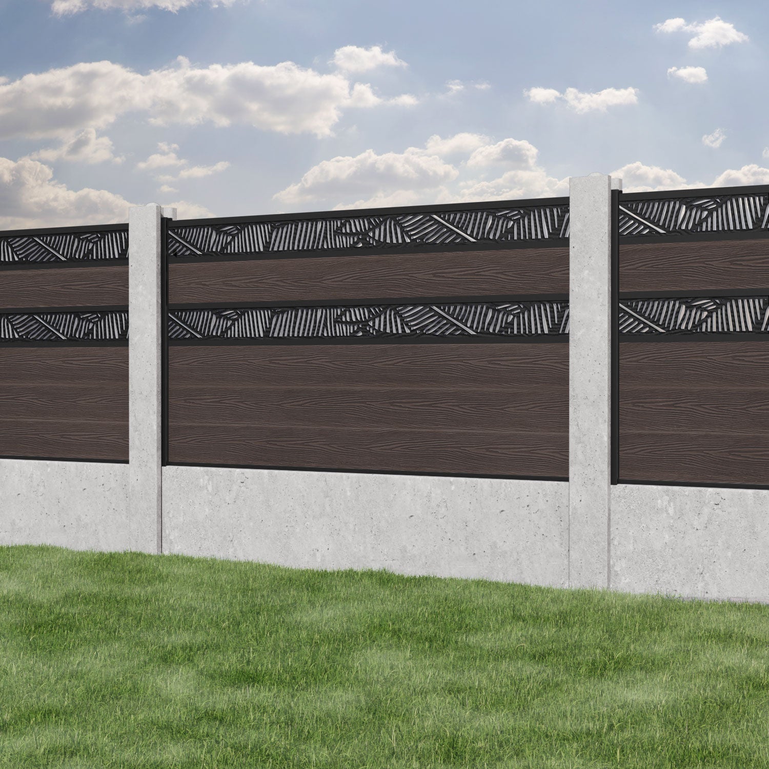 Classic Feather Split Screen Fence Panel - Mid Brown - for existing concrete posts
