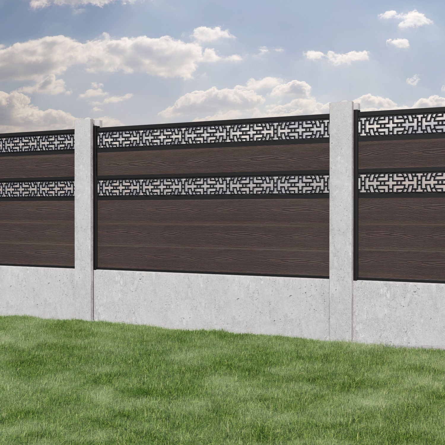 Classic Kumo Split Screen Fence Panel - Mid Brown - for existing concrete posts