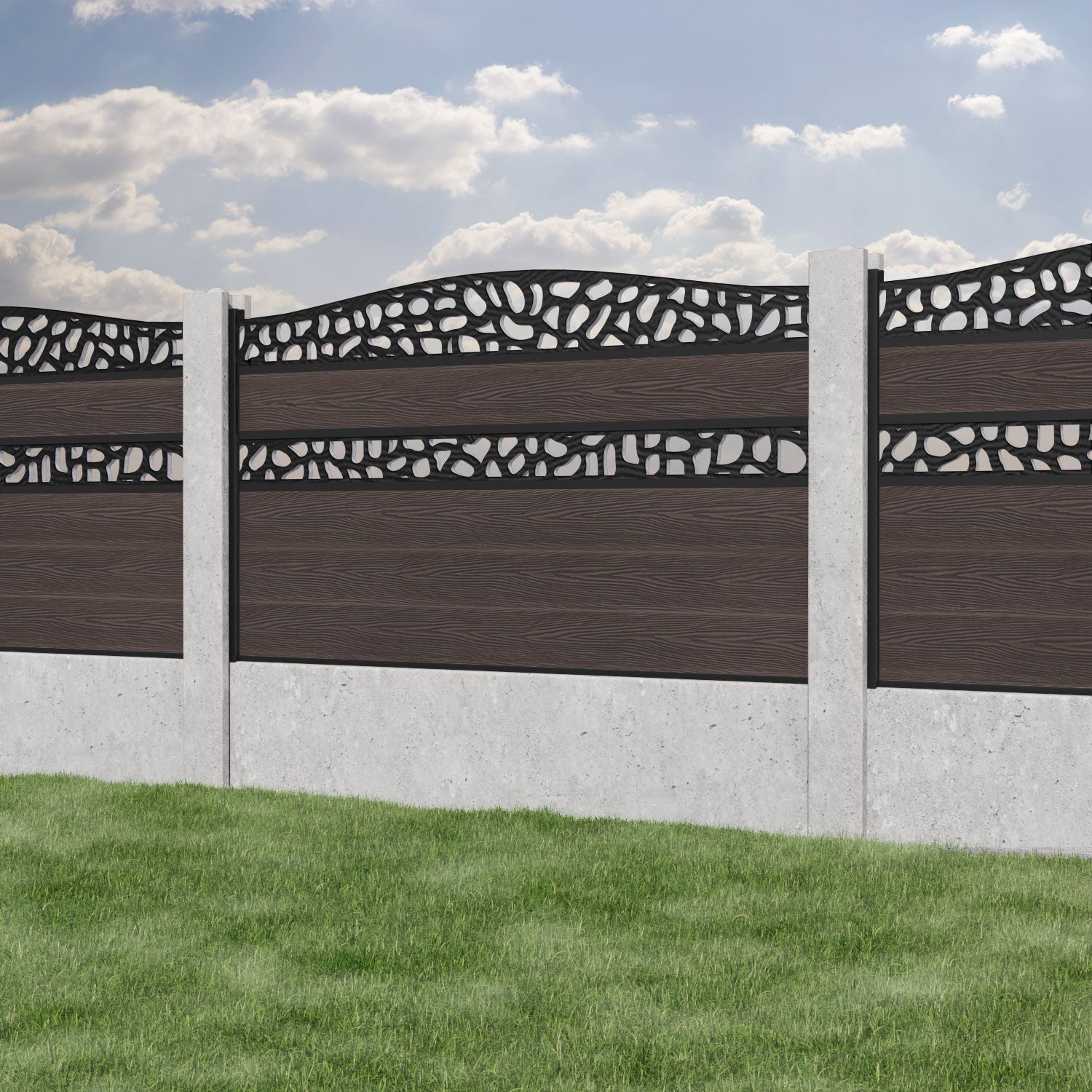 Classic Pebble Curved Top Split Screen Fence Panel - Mid Brown - for existing concrete posts