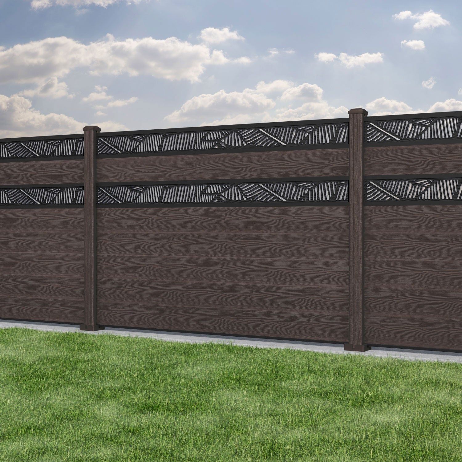 Classic Feather Split Screen Fence Panel - Mid Brown - with our composite posts