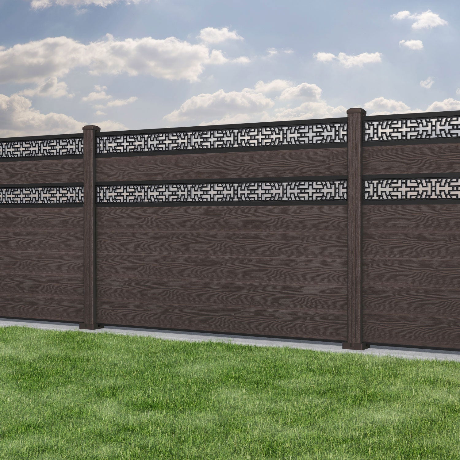 Classic Kumo Split Screen Fence Panel - Mid Brown - with our composite posts