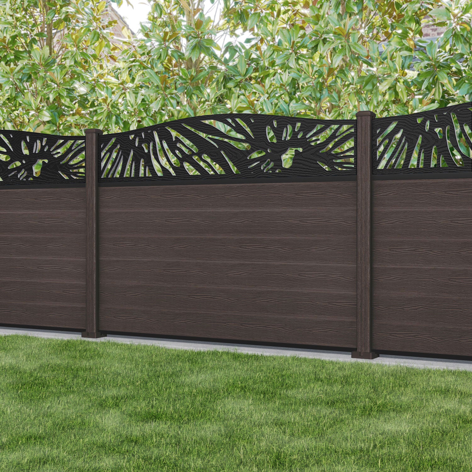 Classic Poppy Curved Top Fence Panel - Mid Brown - with our composite posts