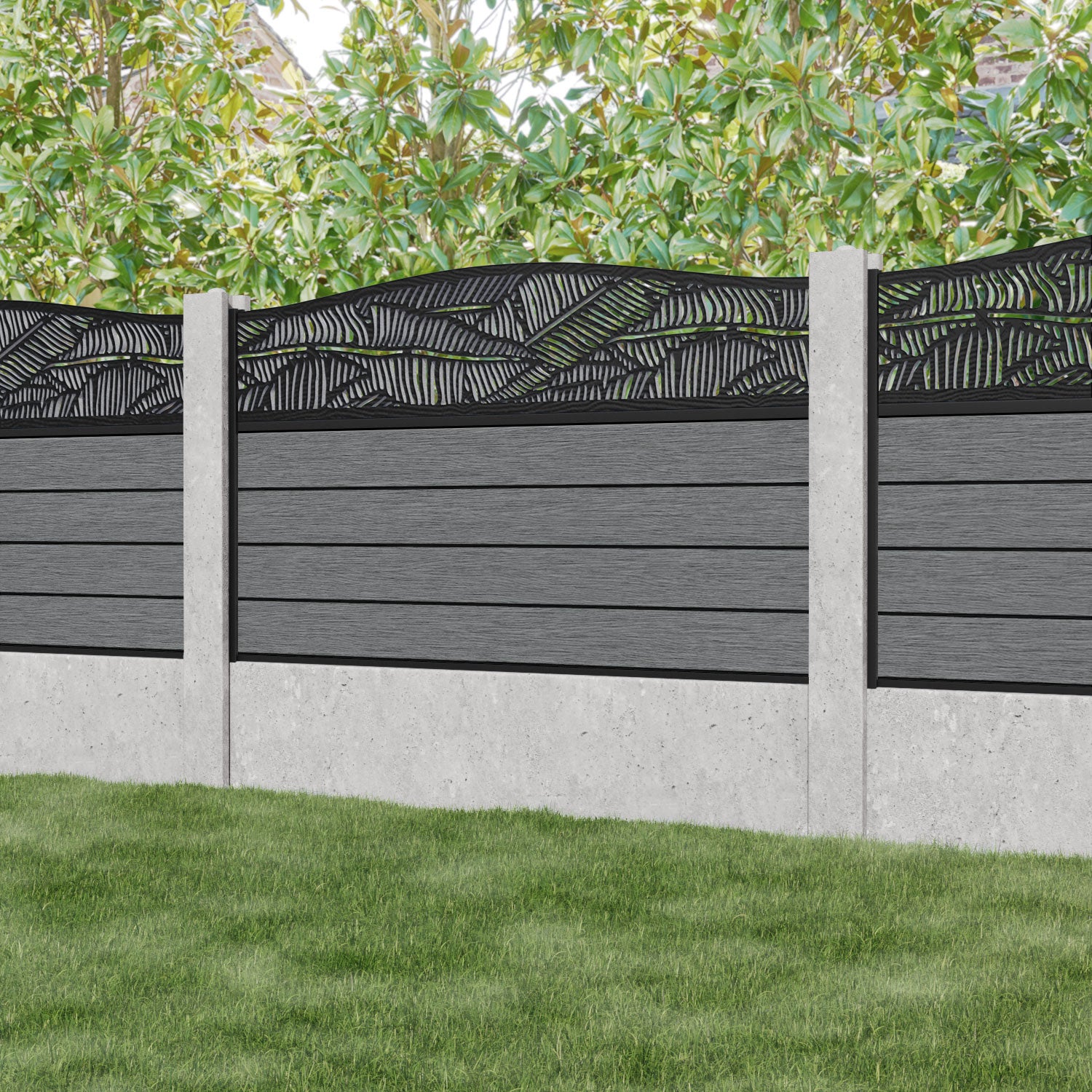 Fusion Feather Curved Top Fence Panel - Mid Grey - for existing concrete posts