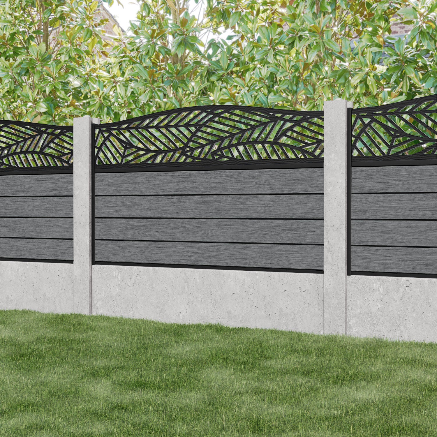 Fusion Habitat Curved Top Fence Panel - Mid Grey - for existing concrete posts