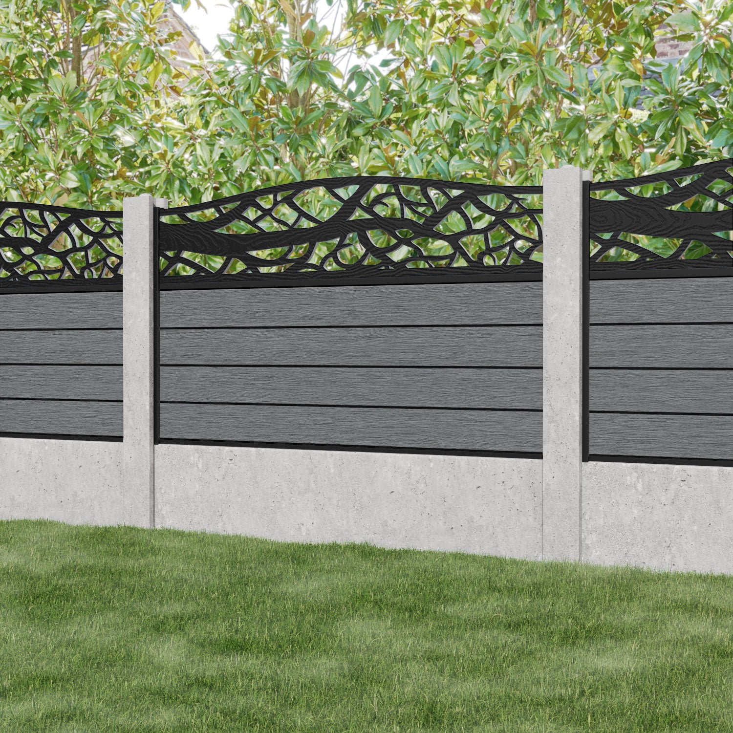 Fusion Twilight Curved Top Fence Panel - Mid Grey - for existing concrete posts
