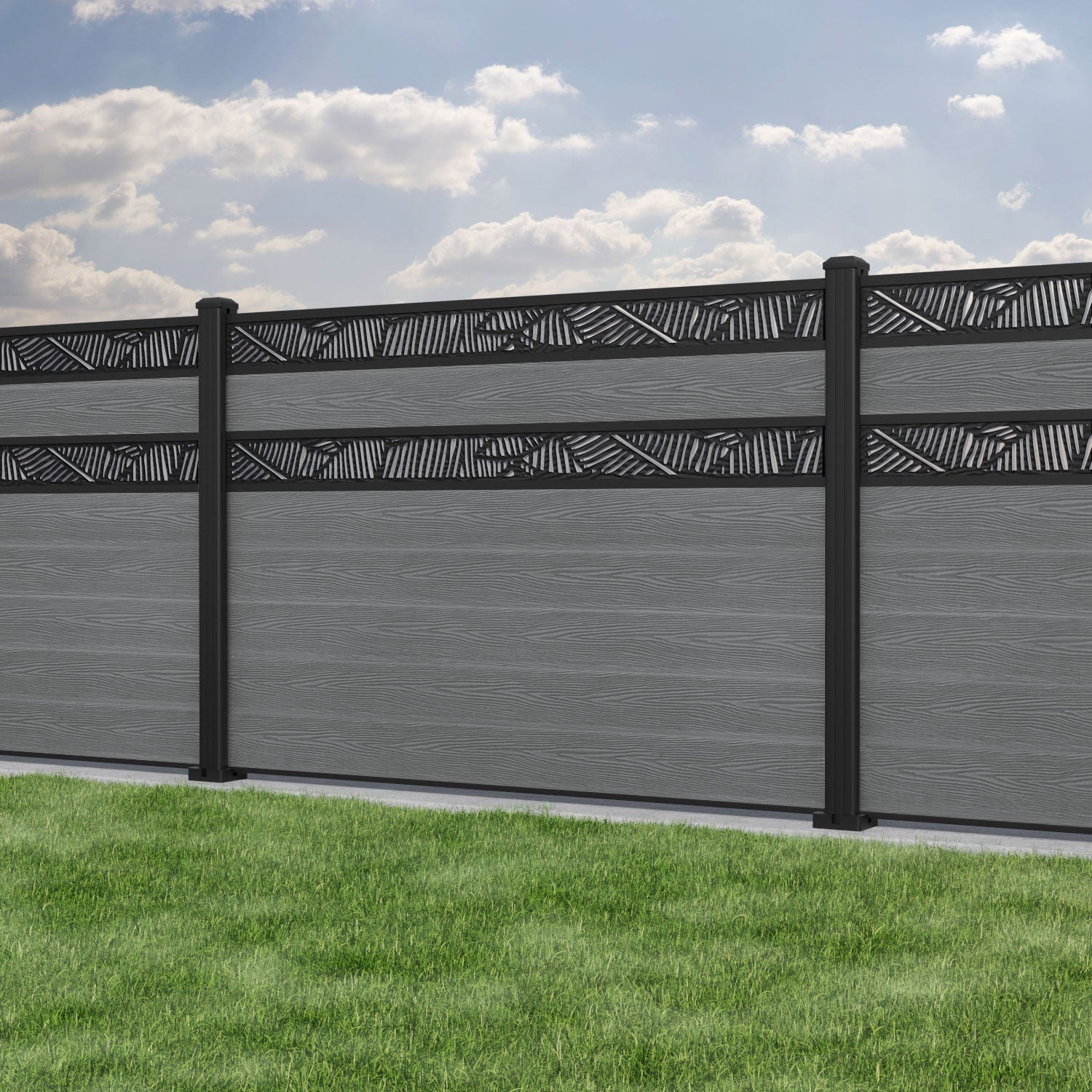 Classic Feather Split Screen Fence Panel - Mid Grey - with our aluminium posts