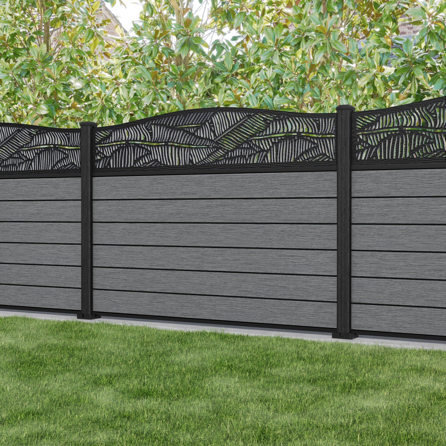 Fusion Feather Curved Top Fence Panel - Mid Grey - with our composite posts