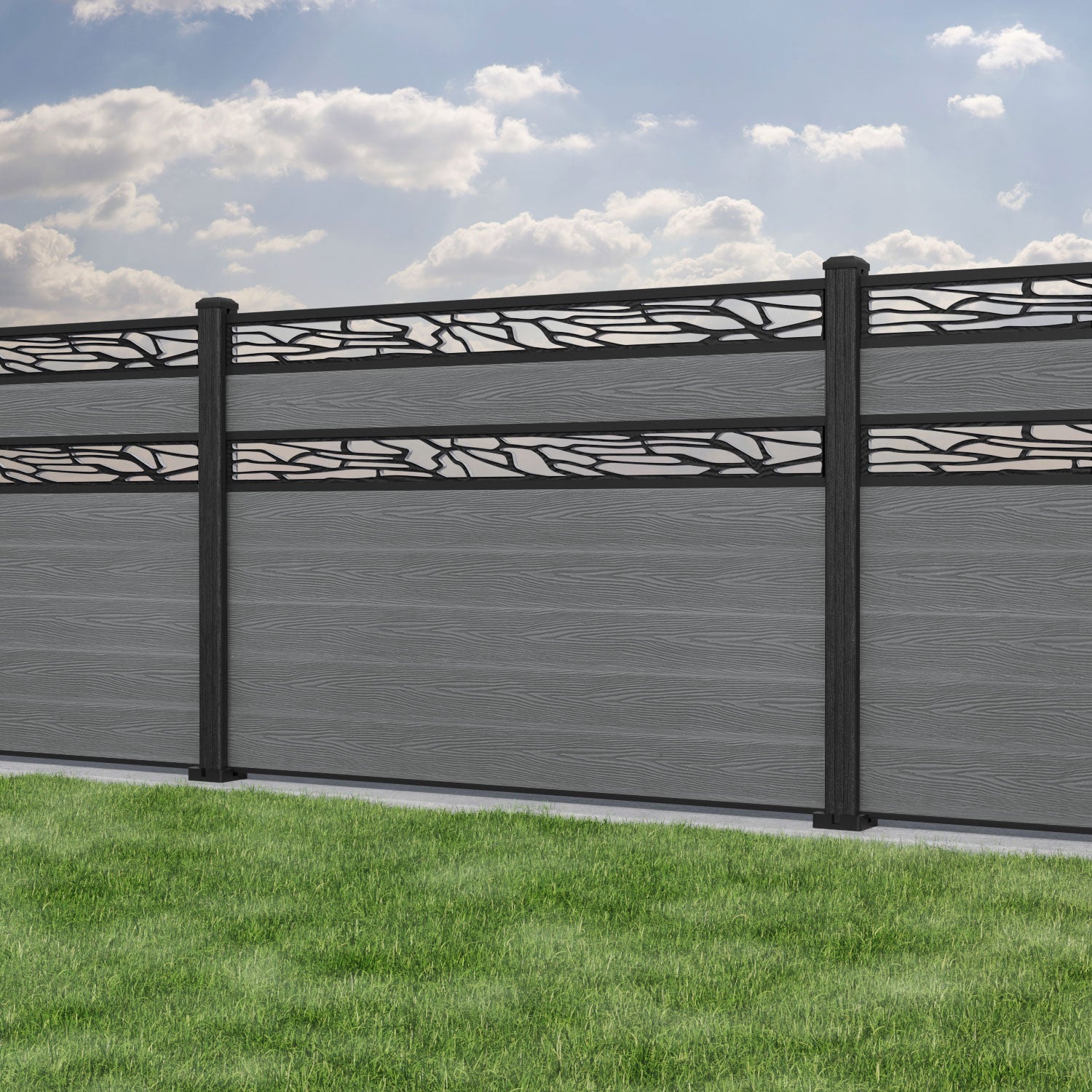 Classic Shatter Split Screen Fence Panel - Mid Grey - with our composite posts