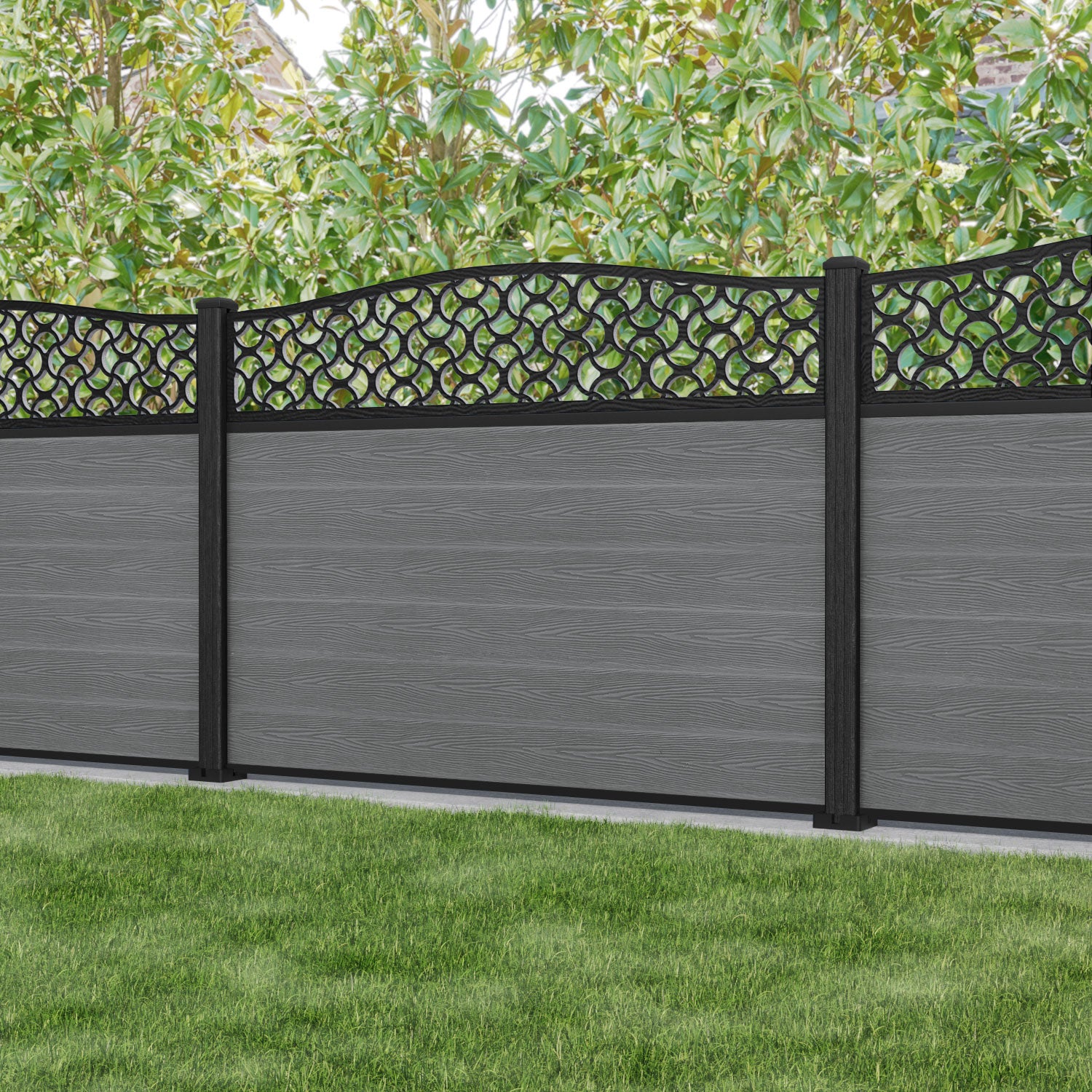 Classic Vida Curved Top Fence Panel - Mid Grey - with our composite posts
