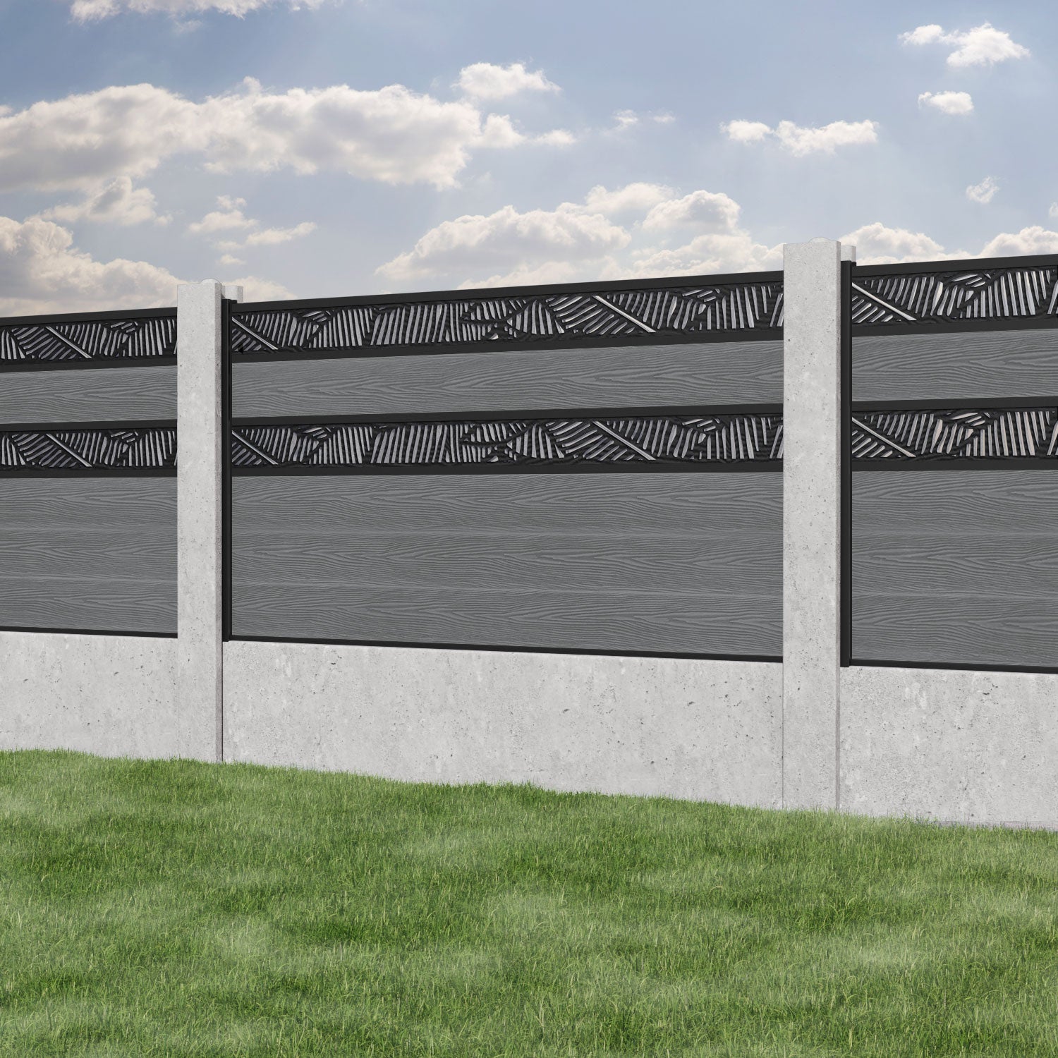 Classic Feather Split Screen Fence Panel - Mid Grey - for existing concrete posts