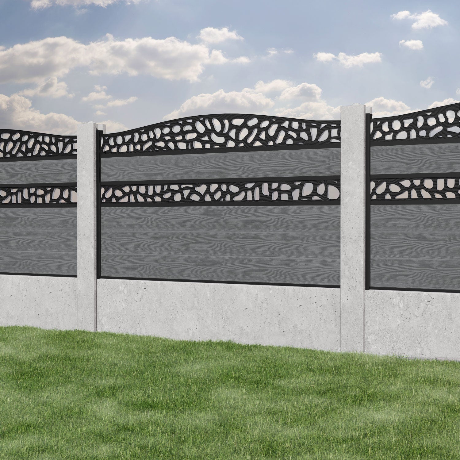 Classic Pebble Curved Top Split Screen Fence Panel - Mid Grey - for existing concrete posts