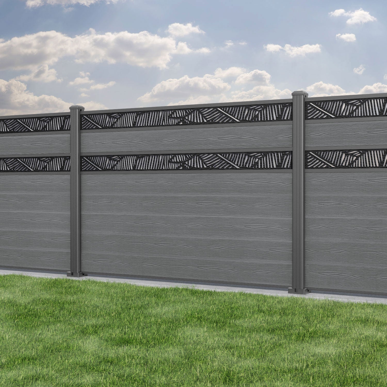 Classic Feather Split Screen Fence Panel - Mid Grey - with our aluminium posts