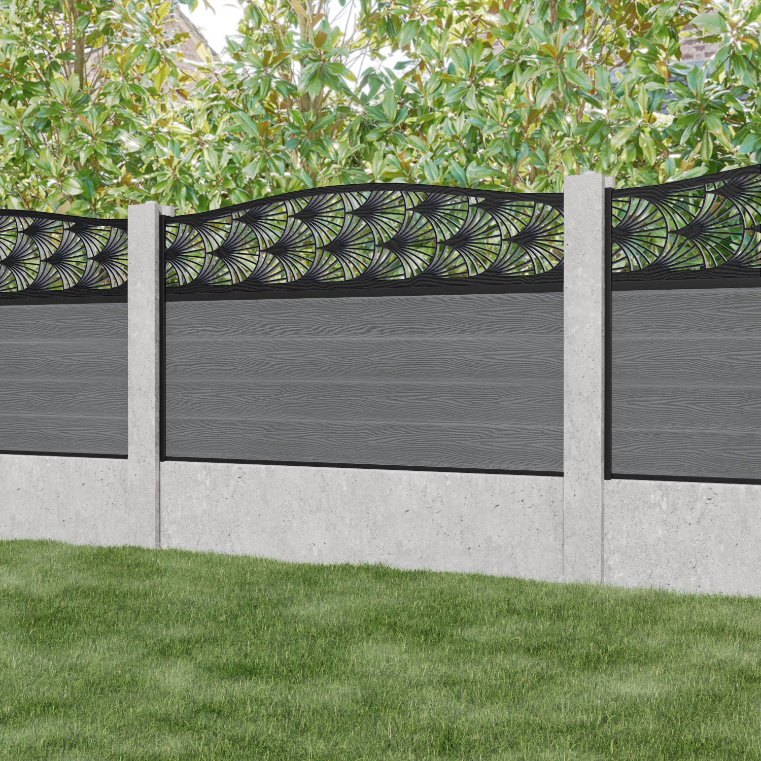 Fusion Laurel Curved Top Fence Panel - Mid Grey - for existing concrete posts