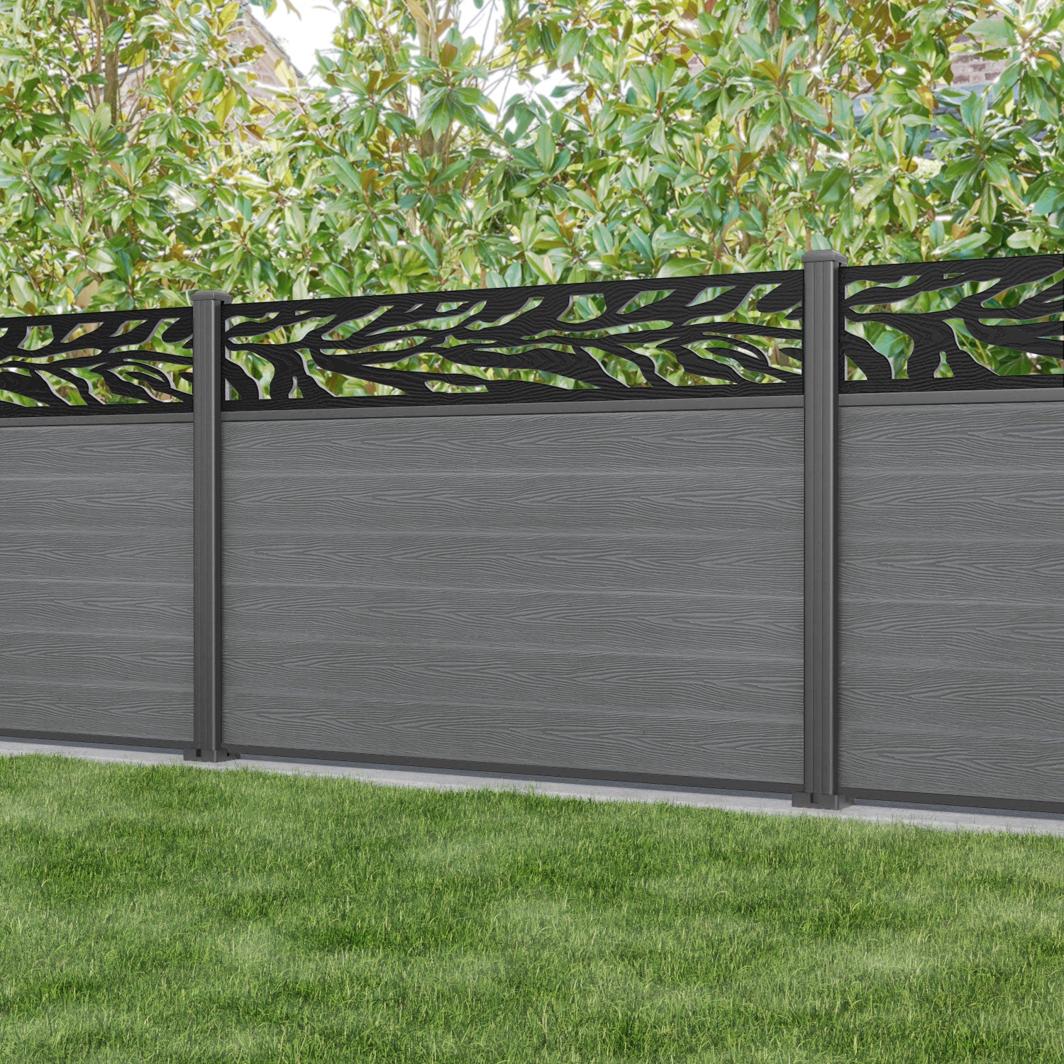 Classic Malawi Fence Panel - Mid Grey - with our aluminium posts