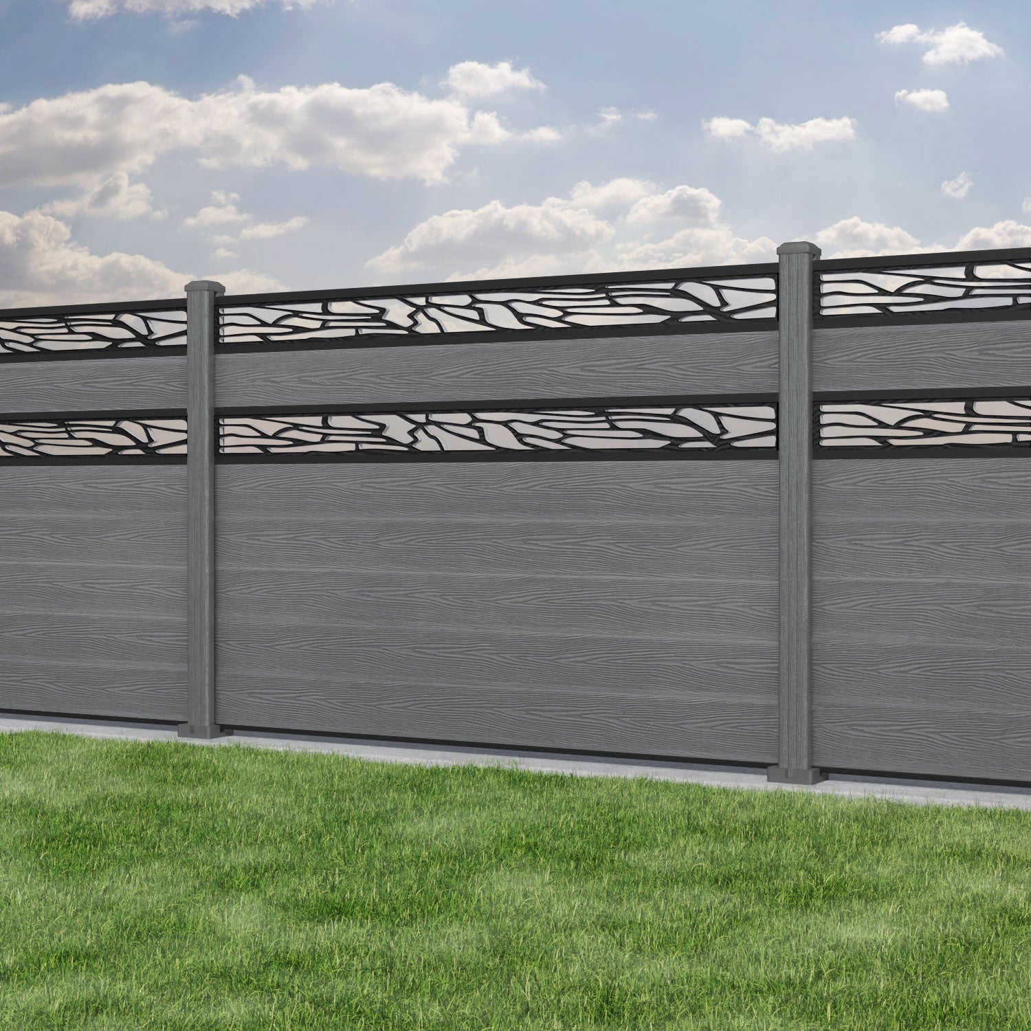 Classic Shatter Split Screen Fence Panel - Mid Grey - with our composite posts