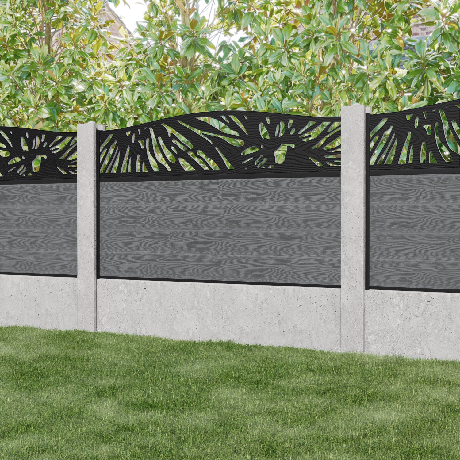 Fusion Poppy Curved Top Fence Panel - Mid Grey - for existing concrete posts