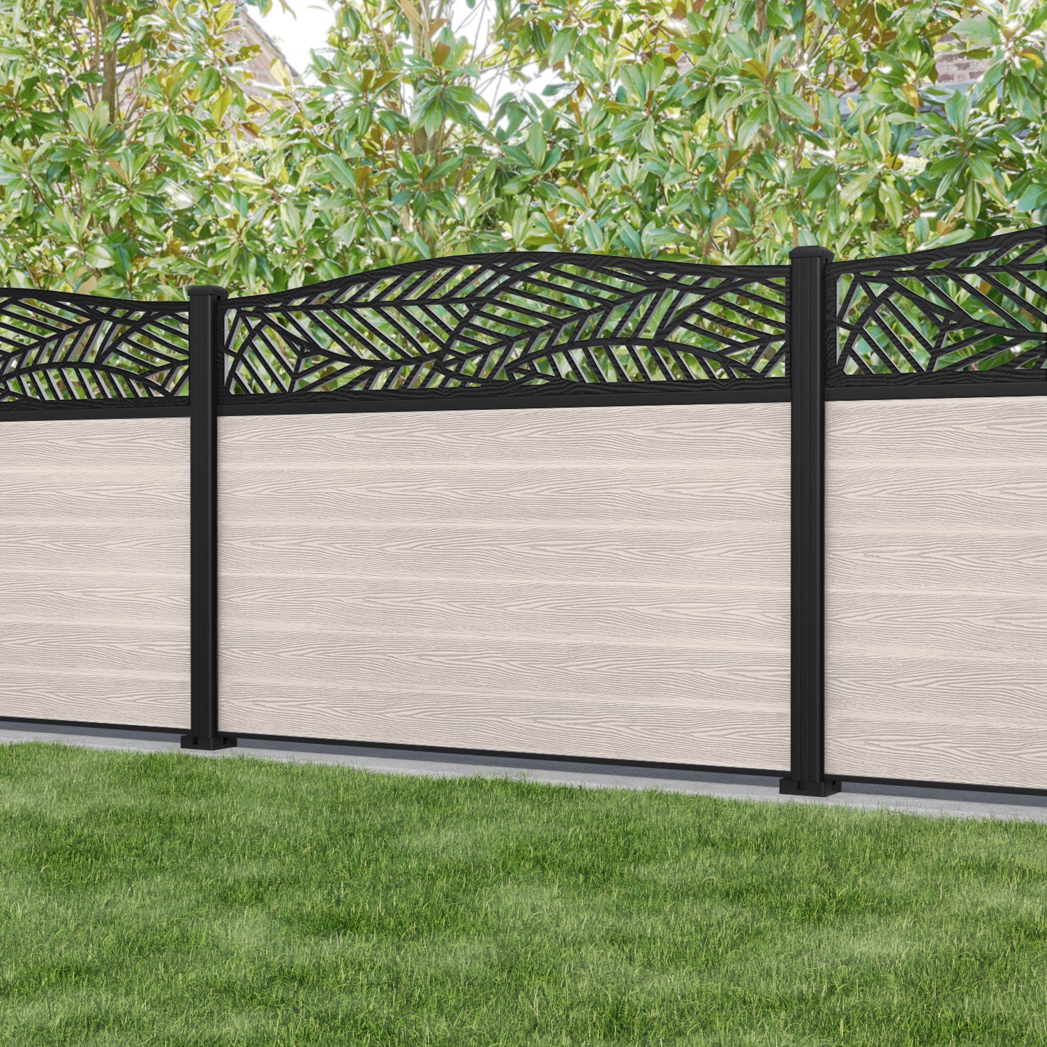 Classic Habitat Curved Top Fence Panel - Mid Stone - with our aluminium posts