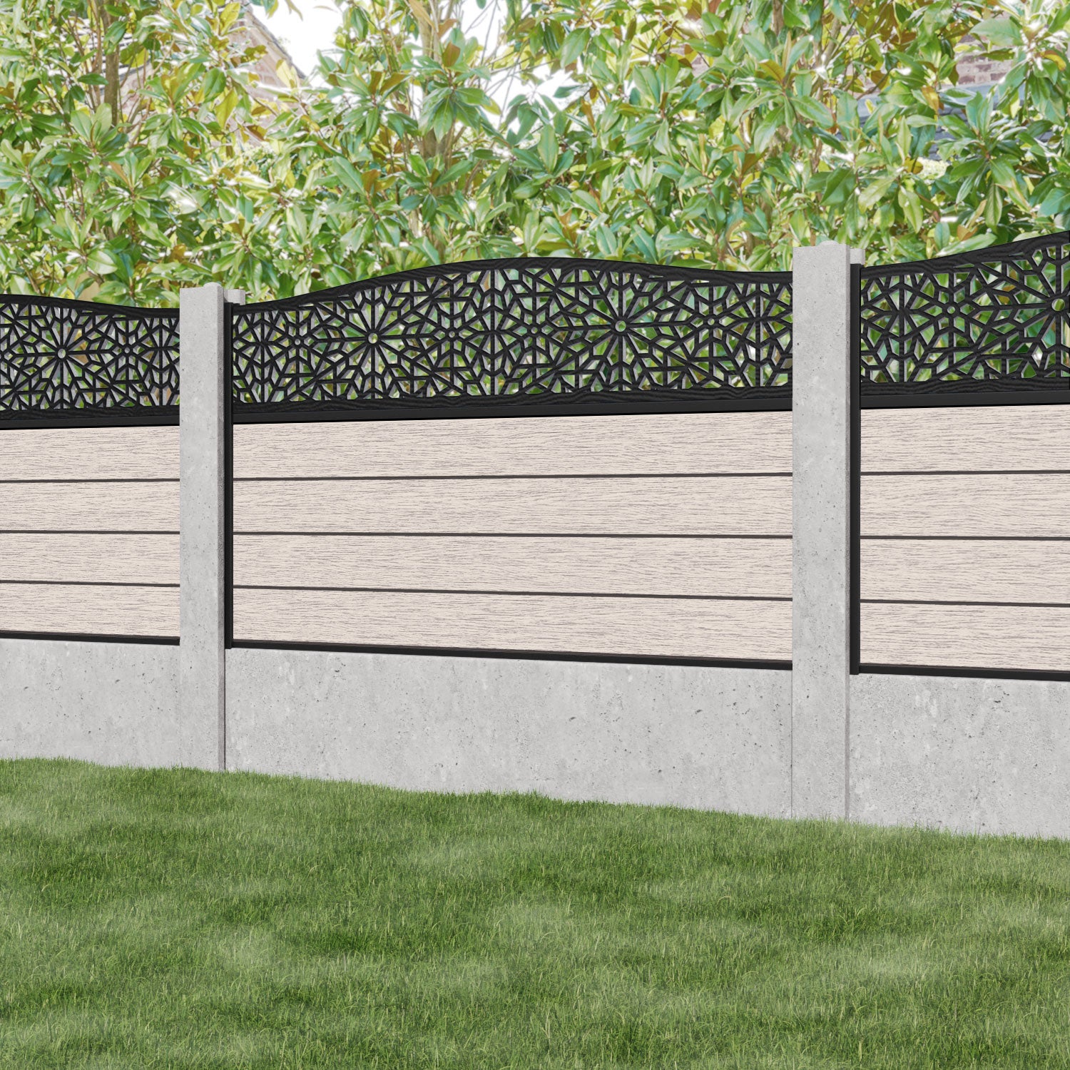 Fusion Alnara Curved Top Fence Panel - Mid Stone - for existing concrete posts