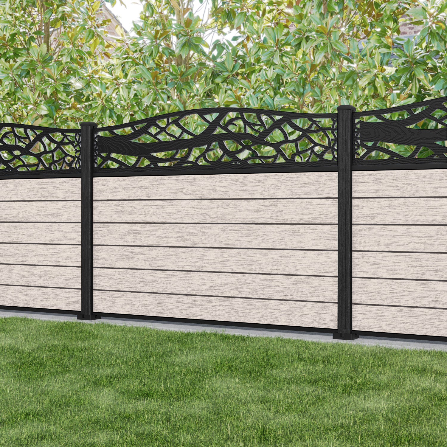 Fusion Twilight Curved Top Fence Panel - Mid Stone - with our composite posts