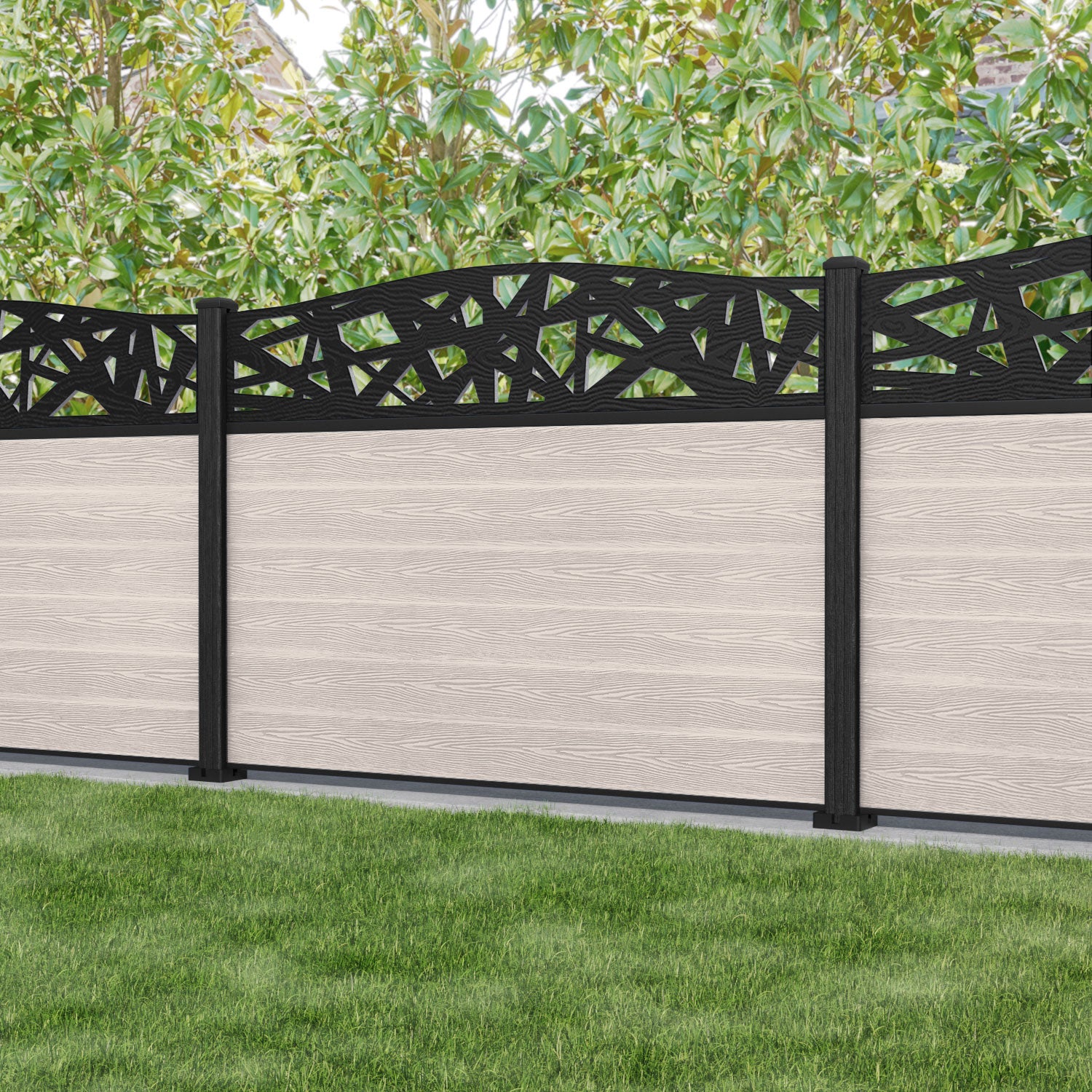 Classic Prism Curved Top Fence Panel - Mid Stone - with our composite posts