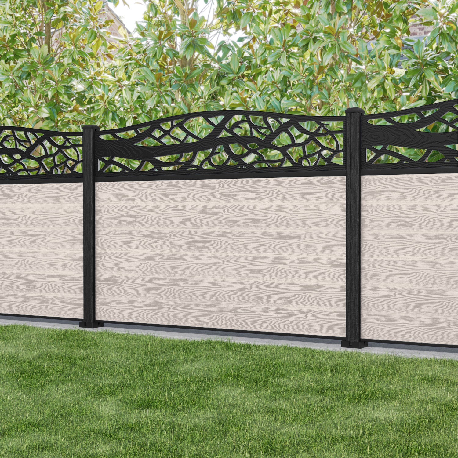 Classic Twilight Curved Top Fence Panel - Mid Stone - with our composite posts