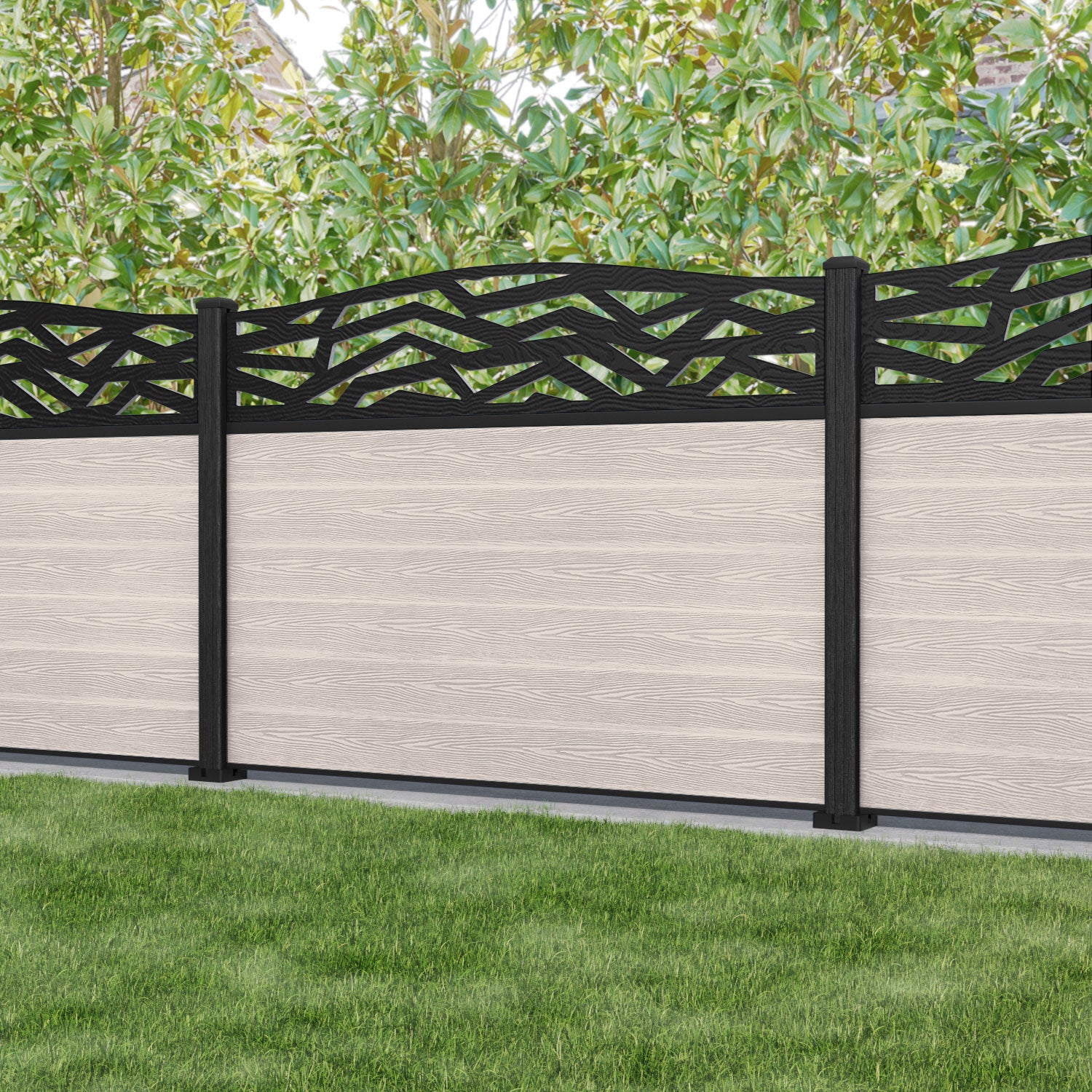 Classic Zenith Curved Top Fence Panel - Mid Stone - with our composite posts