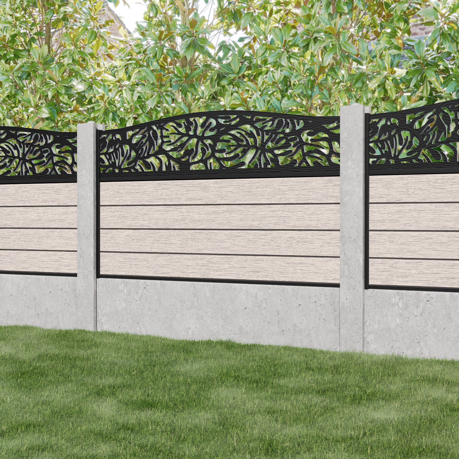 Fusion Botanic Curved Top Fence Panel - Mid Stone - for existing concrete posts
