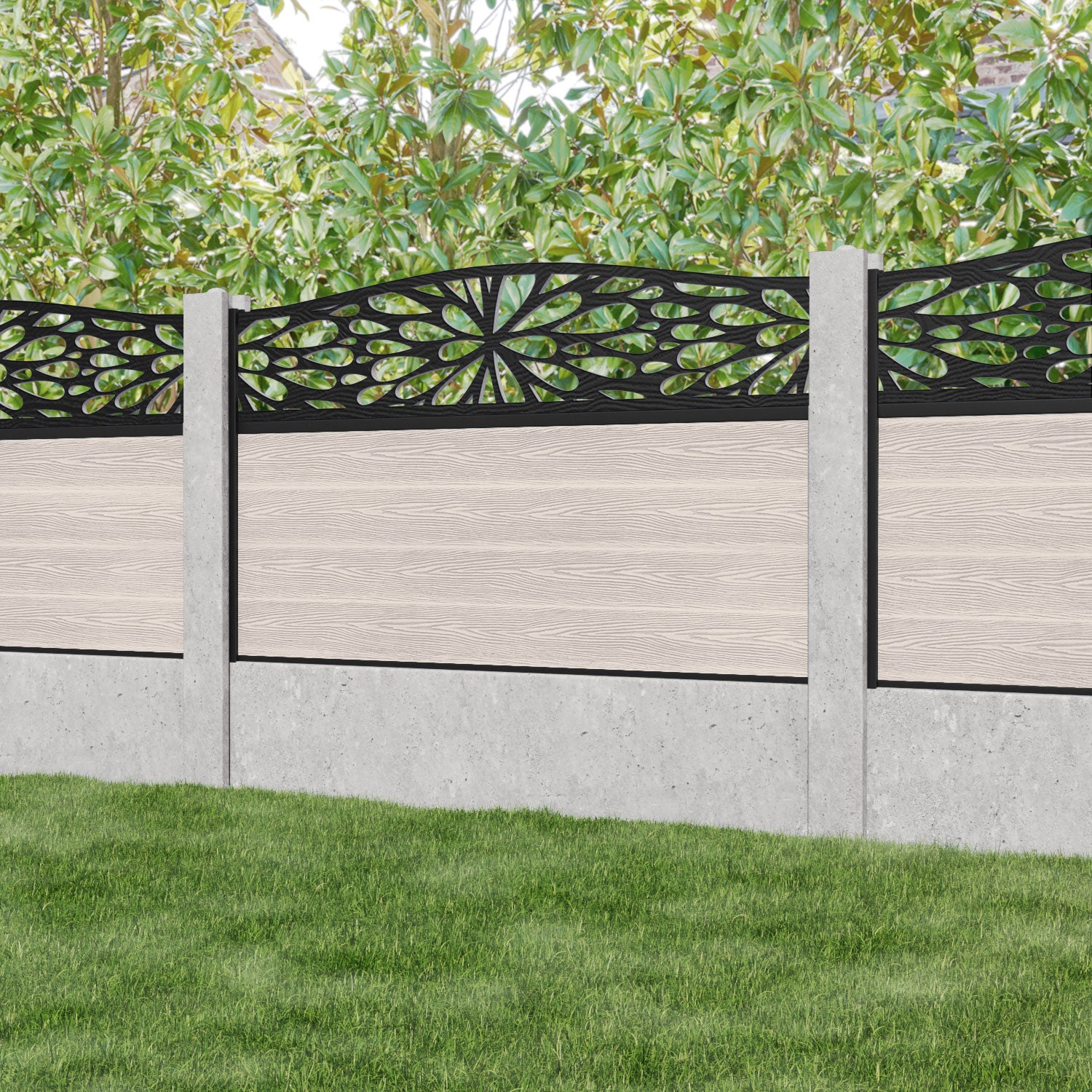 Classic Blossom Curved Top Fence Panel - Mid Stone - for existing concrete posts