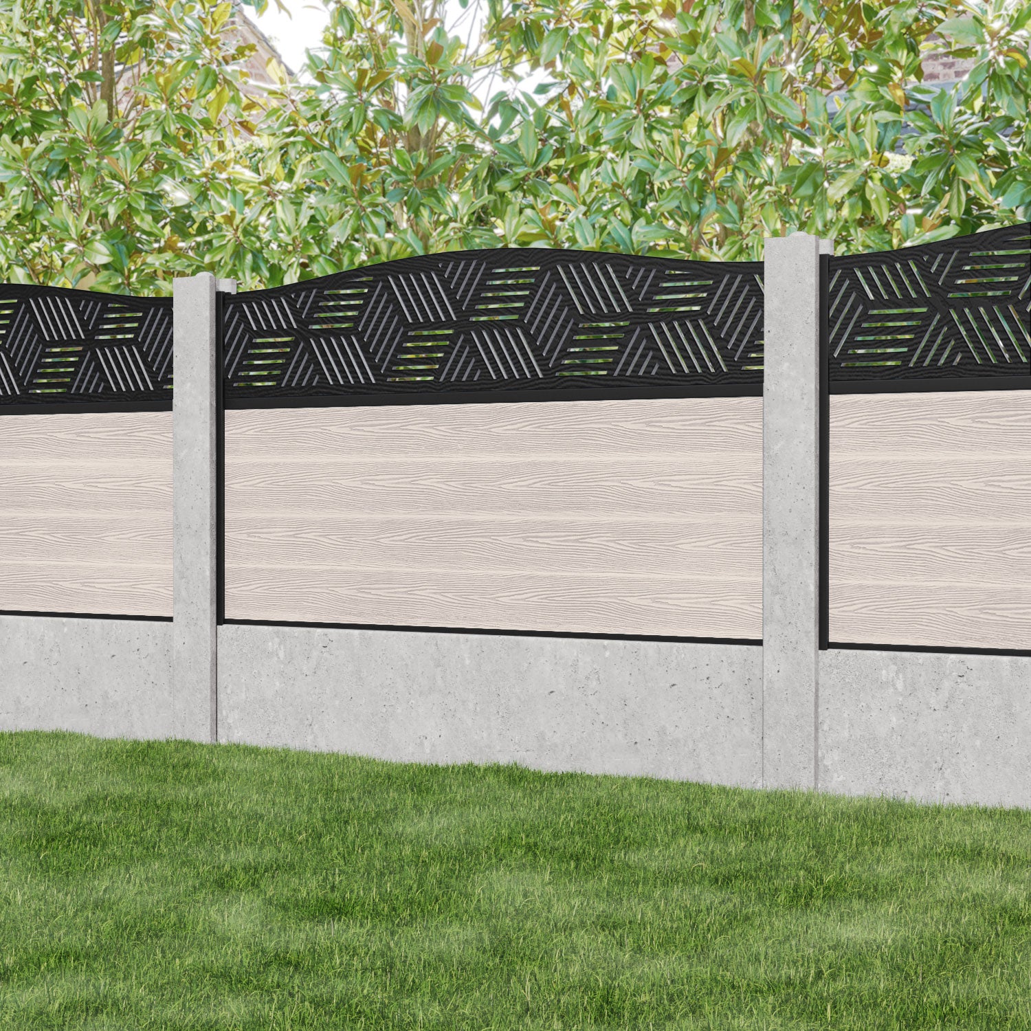 Classic Cubed Curved Top Fence Panel - Mid Stone - for existing concrete posts