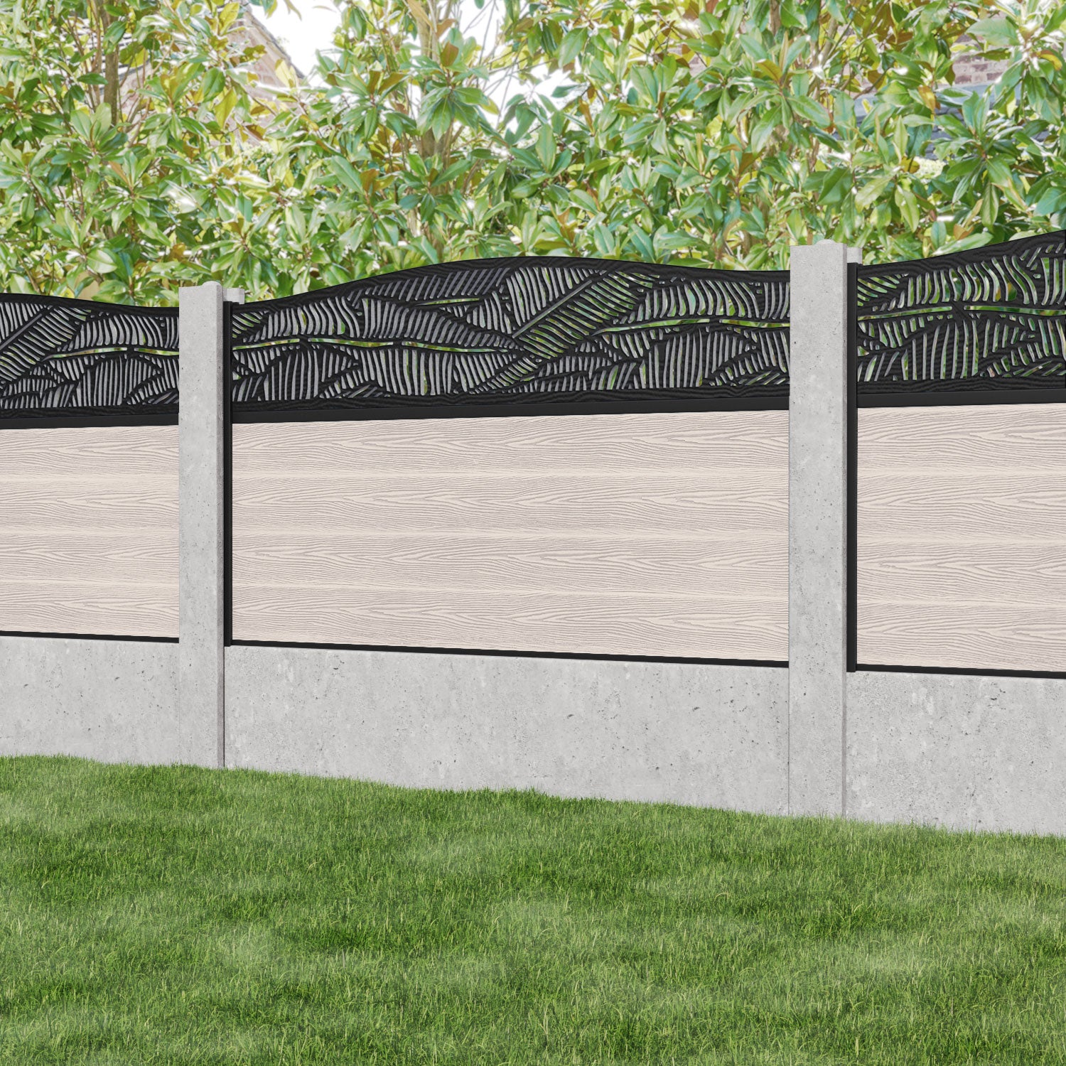 Classic Feather Curved Top Fence Panel - Mid Stone - for existing concrete posts