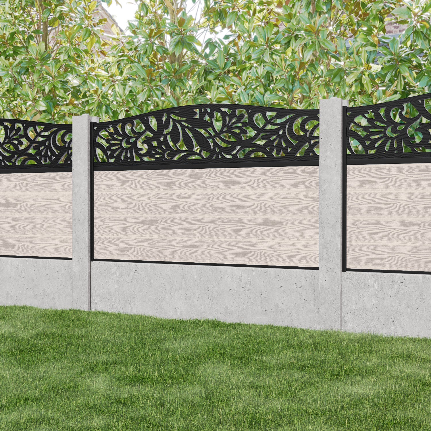 Classic Heritage Curved Top Fence Panel - Mid Stone - for existing concrete posts
