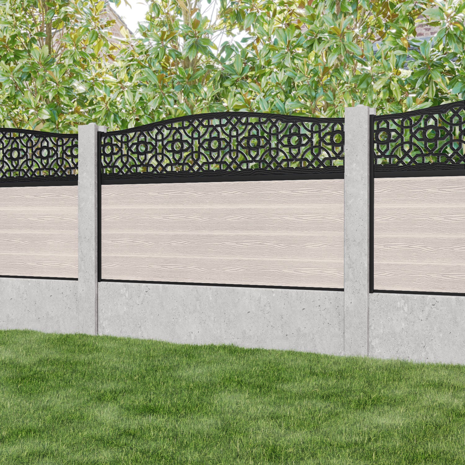 Classic Nabila Curved Top Fence Panel - Mid Stone - for existing concrete posts