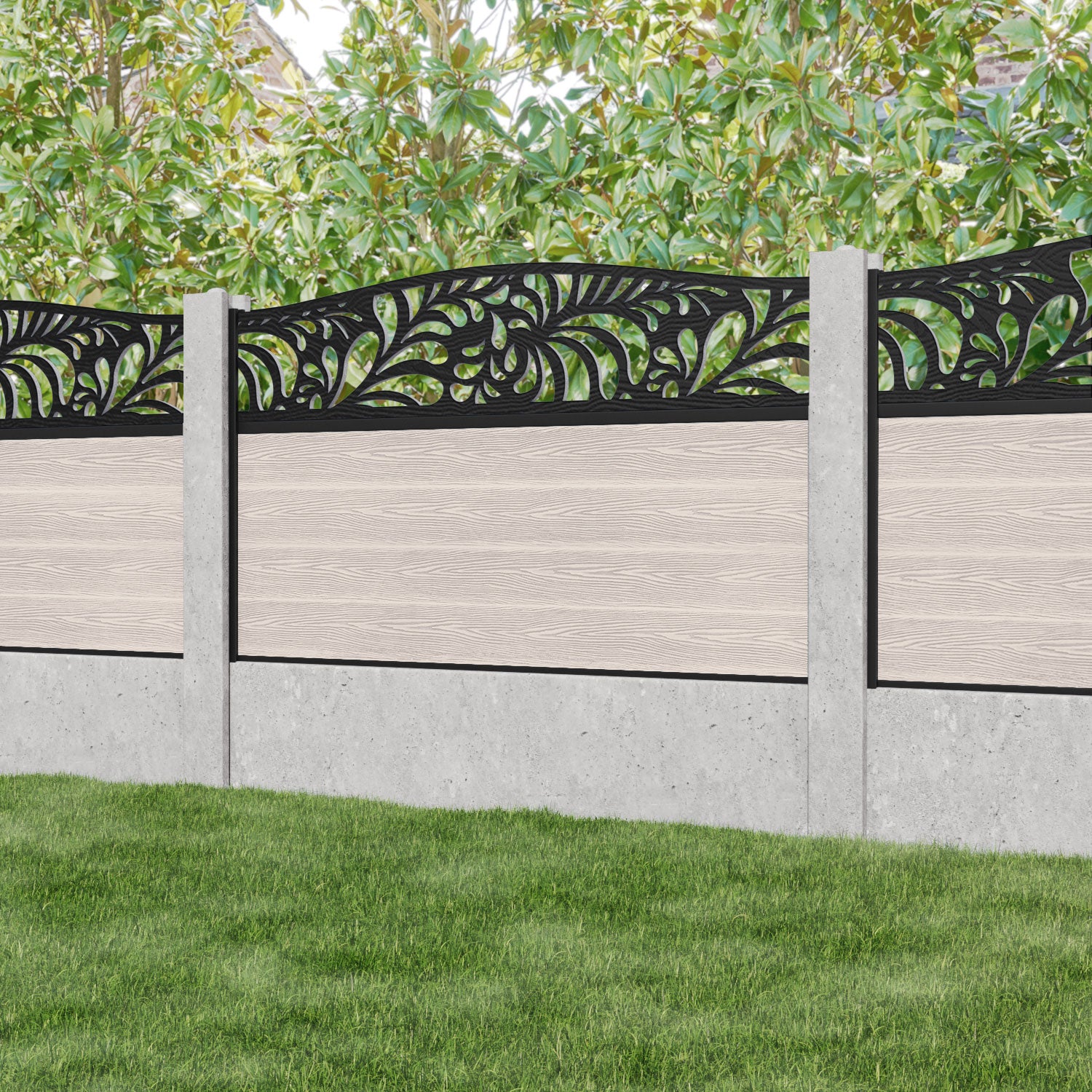 Classic Petal Curved Top Fence Panel - Mid Stone - for existing concrete posts