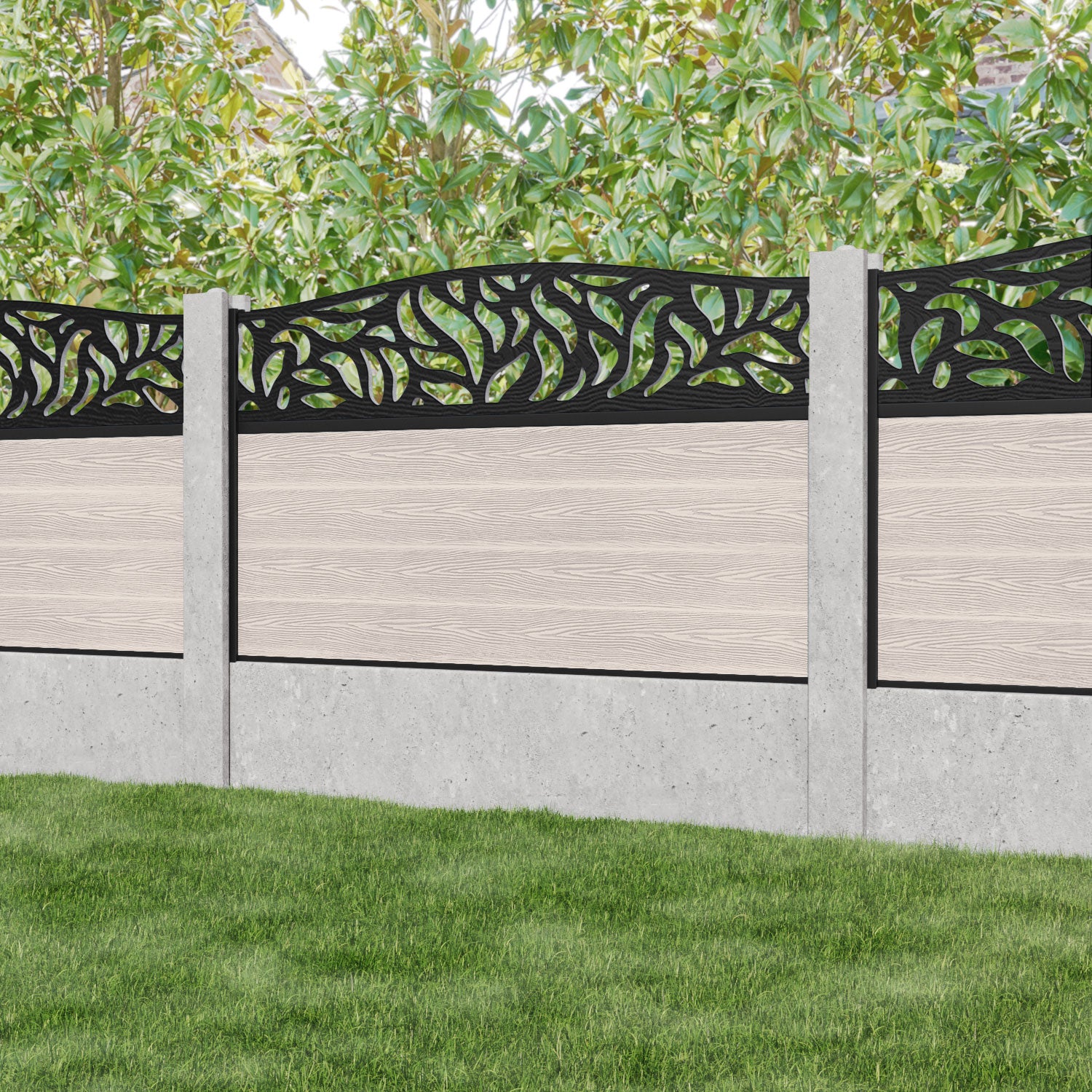 Classic Plume Curved Top Fence Panel - Mid Stone - for existing concrete posts