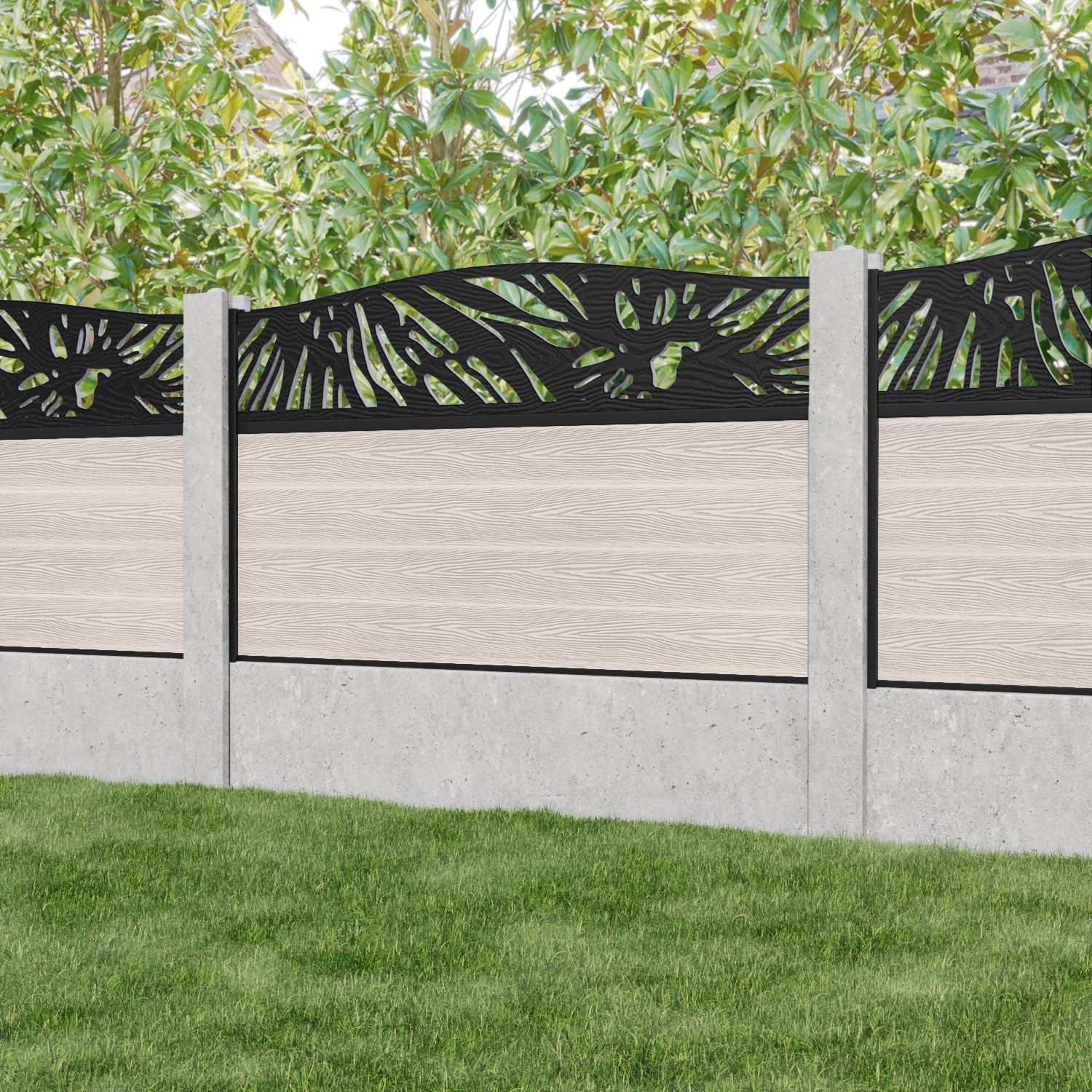 Classic Poppy Curved Top Fence Panel - Mid Stone - for existing concrete posts