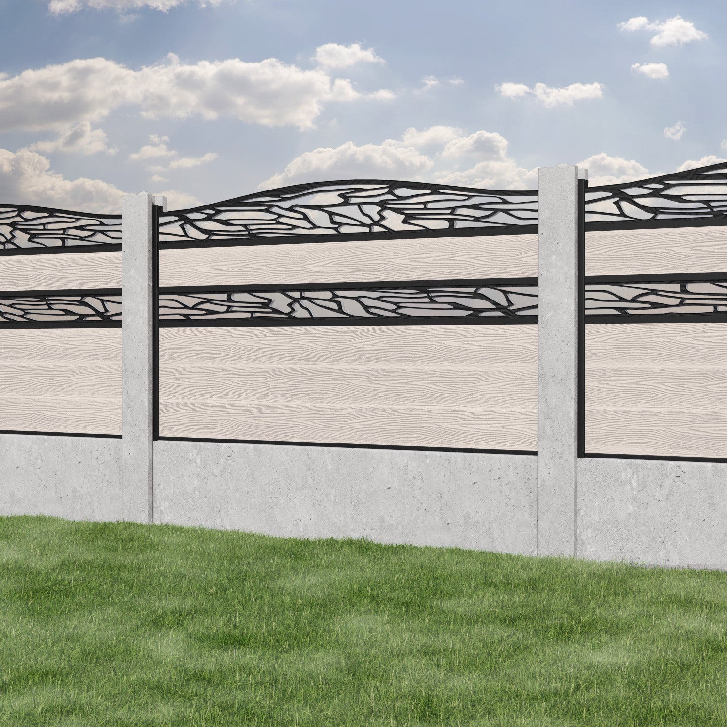 Classic Shatter Curved Top Split Screen Fence Panel - Mid Stone - for existing concrete posts