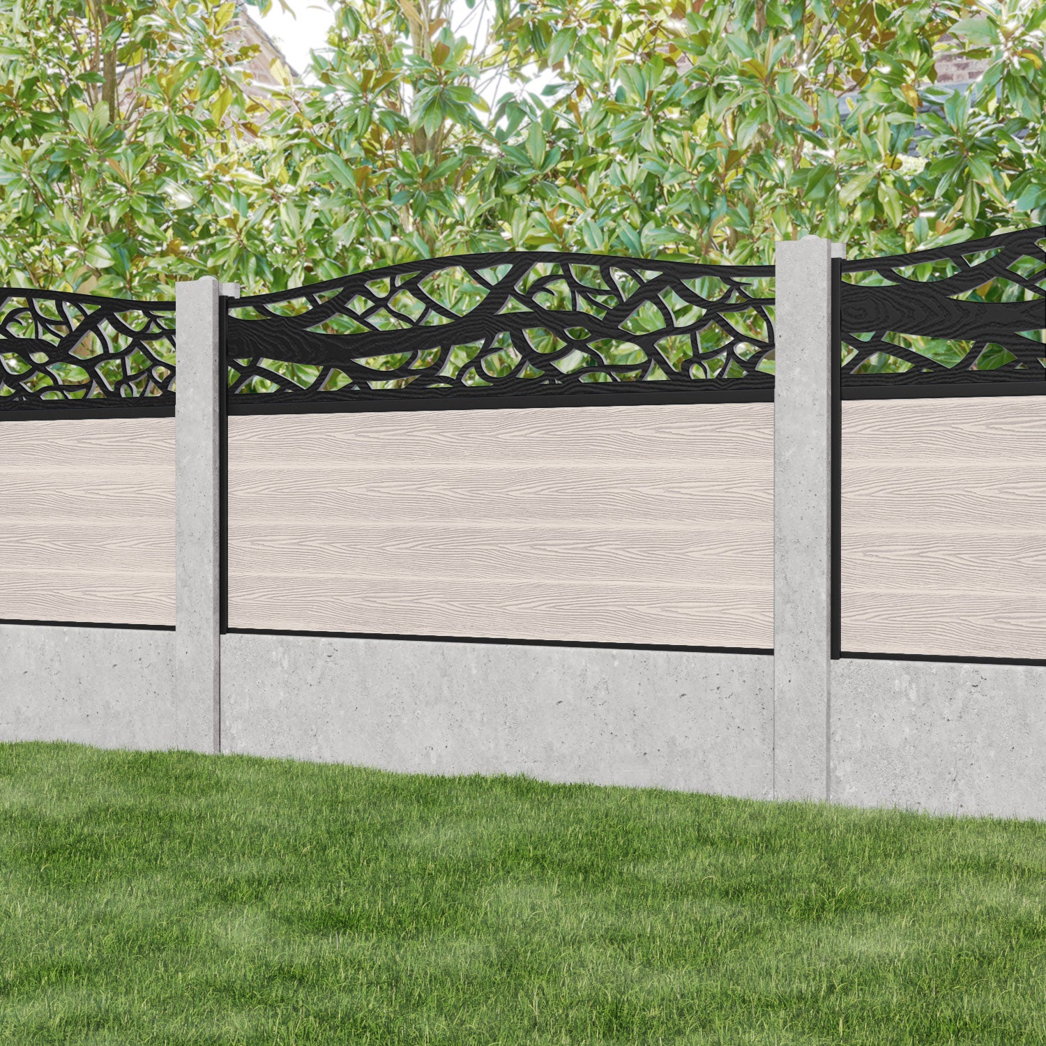 Classic Twilight Curved Top Fence Panel - Mid Stone - for existing concrete posts