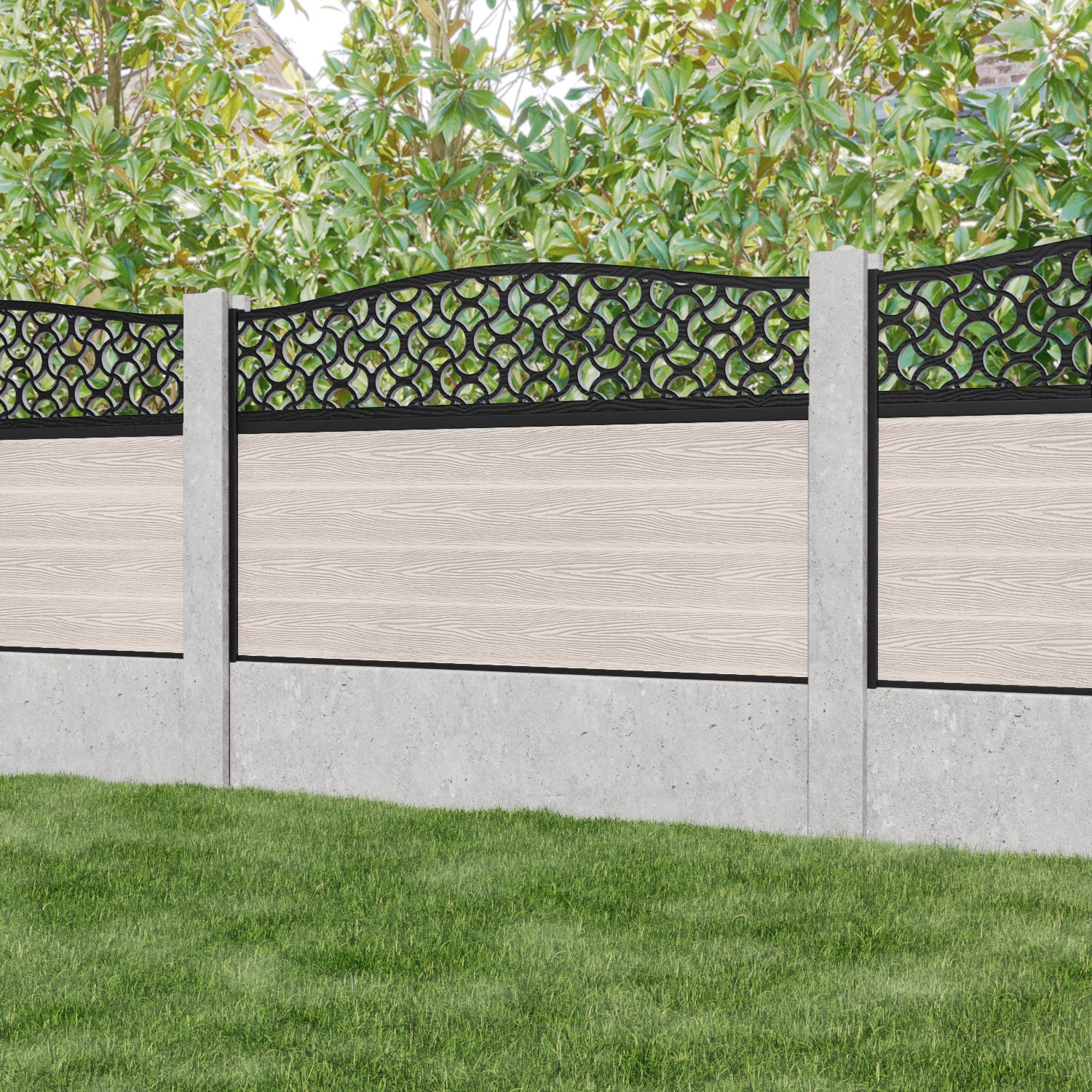 Classic Vida Curved Top Fence Panel - Mid Stone - for existing concrete posts