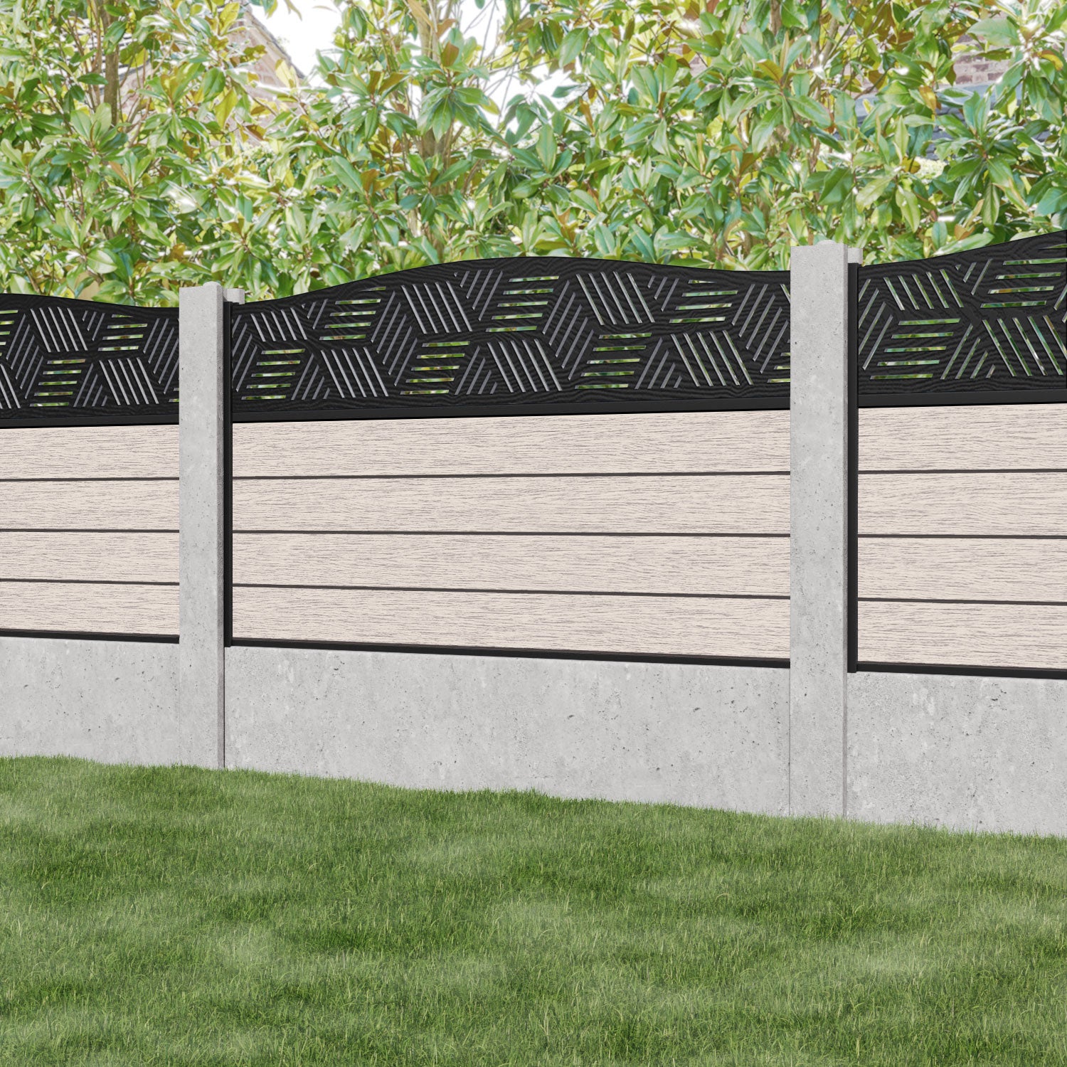 Fusion Cubed Curved Top Fence Panel - Mid Stone - for existing concrete posts