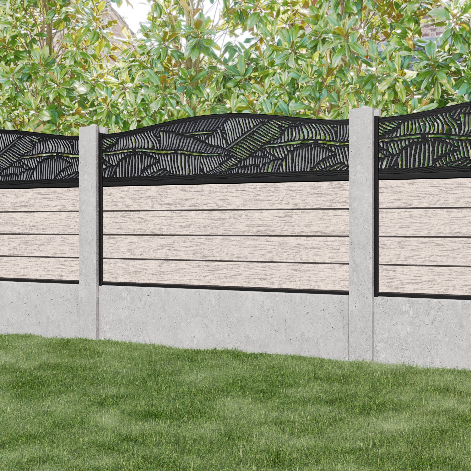 Fusion Feather Curved Top Fence Panel - Mid Stone - for existing concrete posts