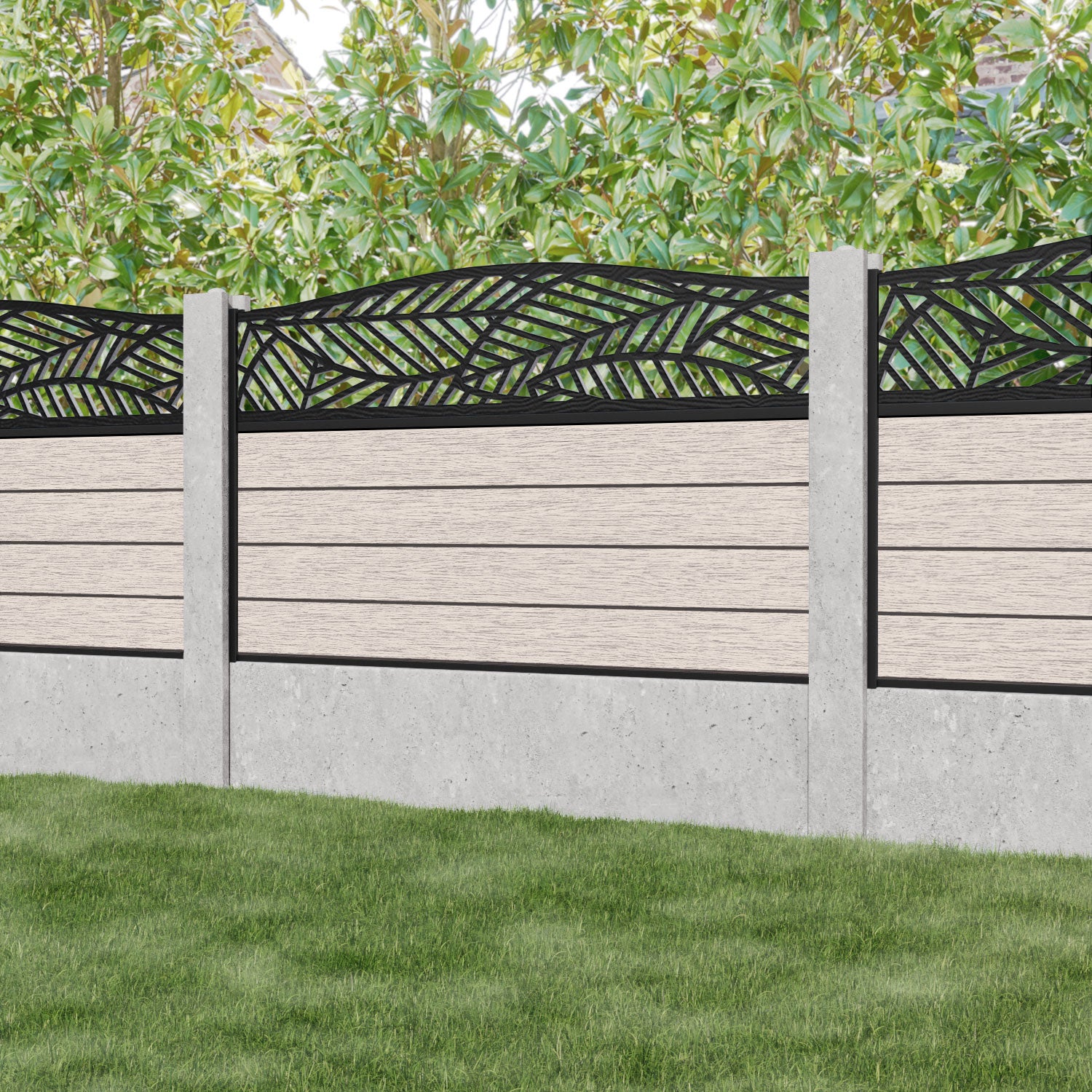 Fusion Habitat Curved Top Fence Panel - Mid Stone - for existing concrete posts