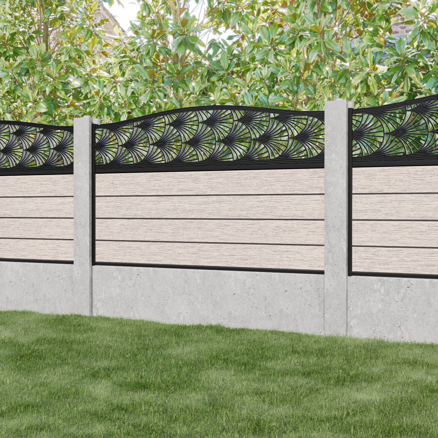 Fusion Laurel Curved Top Fence Panel - Mid Stone - for existing concrete posts