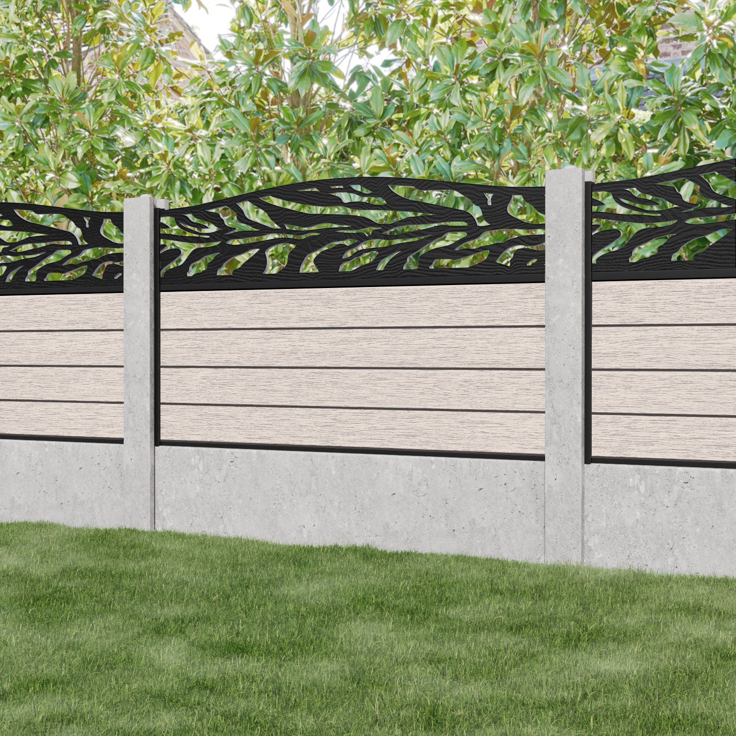 Fusion Malawi Curved Top Fence Panel - Mid Stone - for existing concrete posts