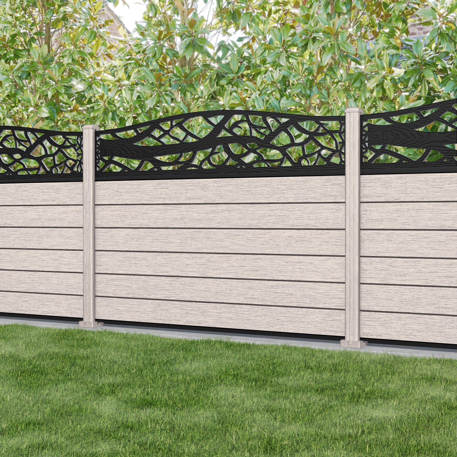 Fusion Twilight Curved Top Fence Panel - Mid Stone - with our composite posts