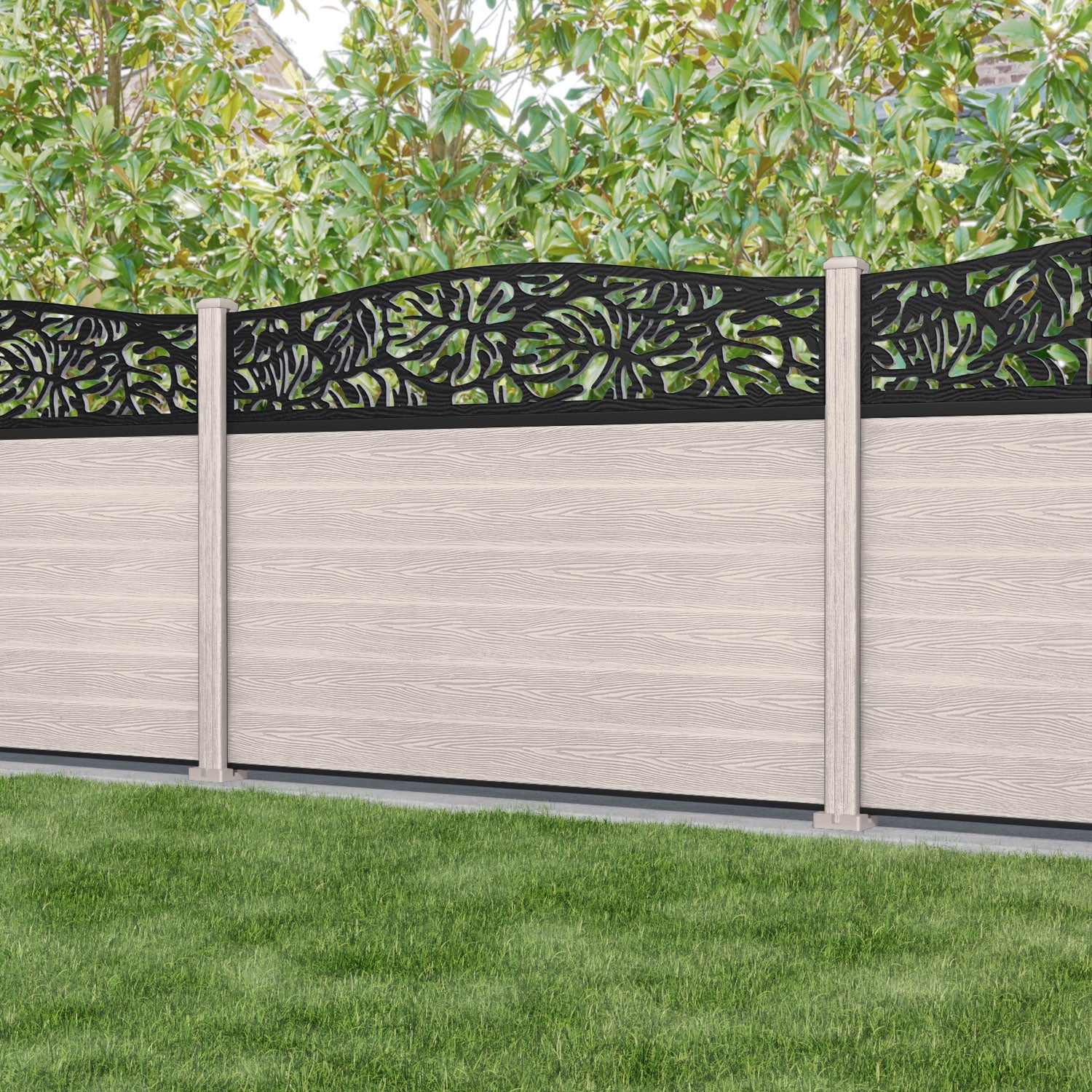 Classic Botanic Curved Top Fence Panel - Mid Stone - with our composite posts